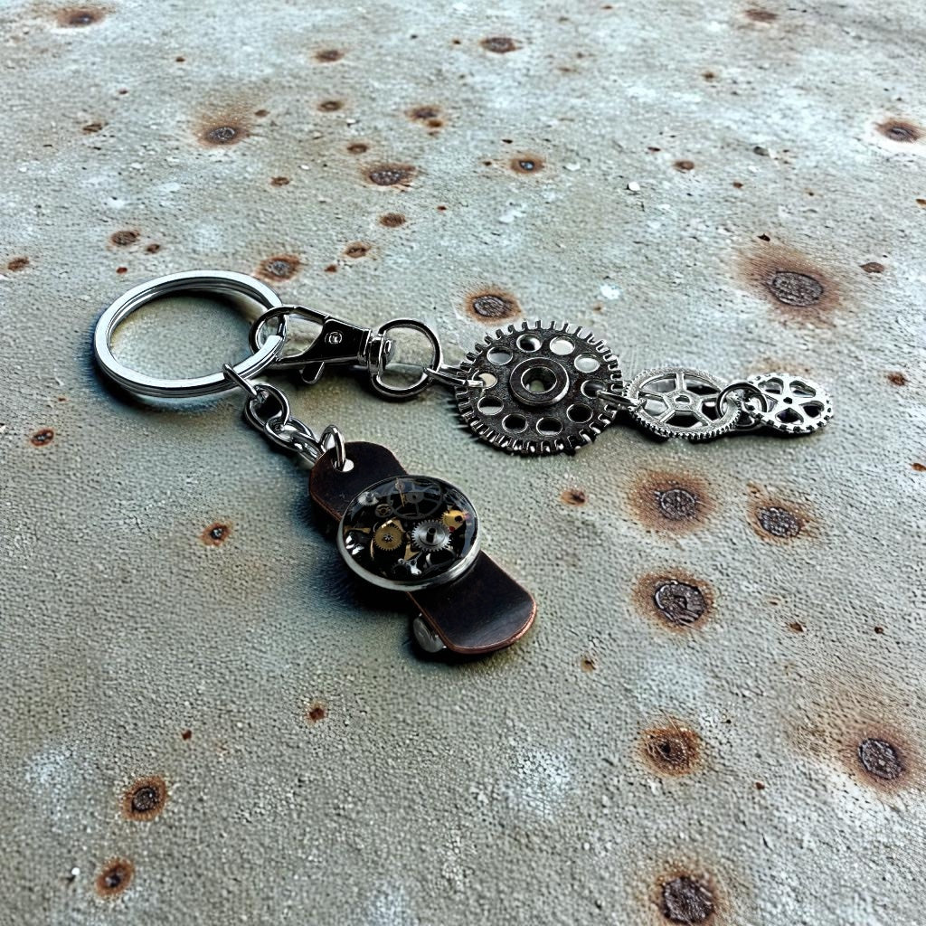 Steampunk watch parts skateboard keyring