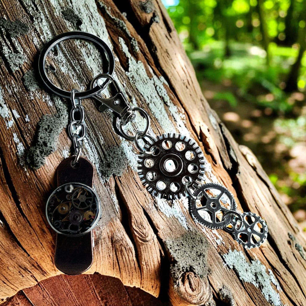 Steampunk watch parts skateboard keyring