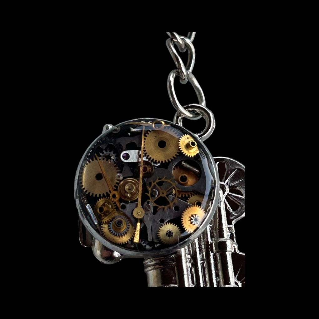 Steampunk watch parts train keyring