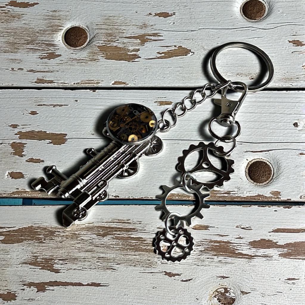 Steampunk watch parts train keyring