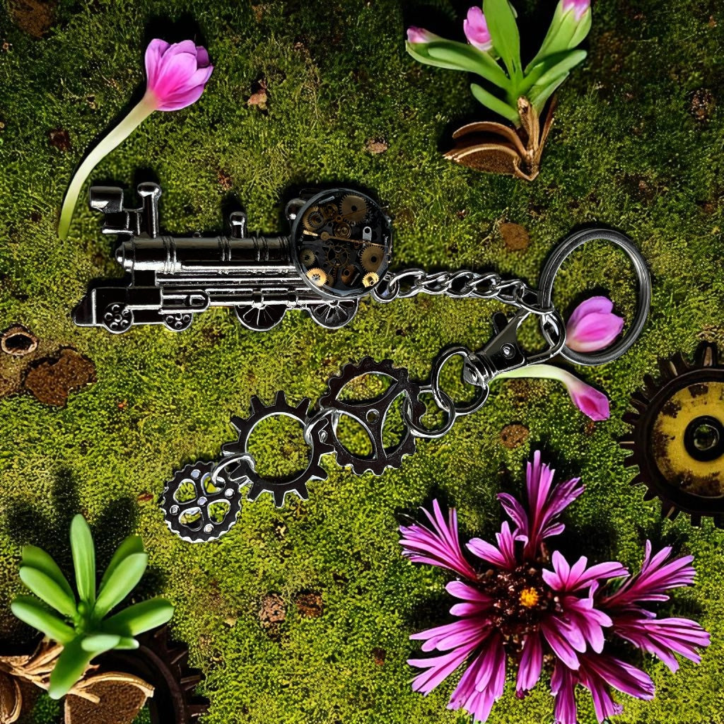 Steampunk watch parts train keyring