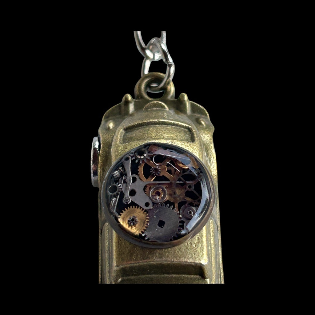 Steampunk watch parts old car keyring