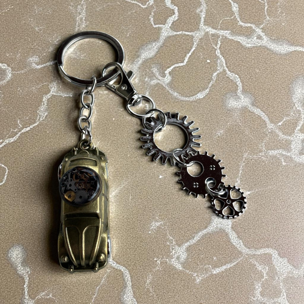 Steampunk watch parts old car keyring