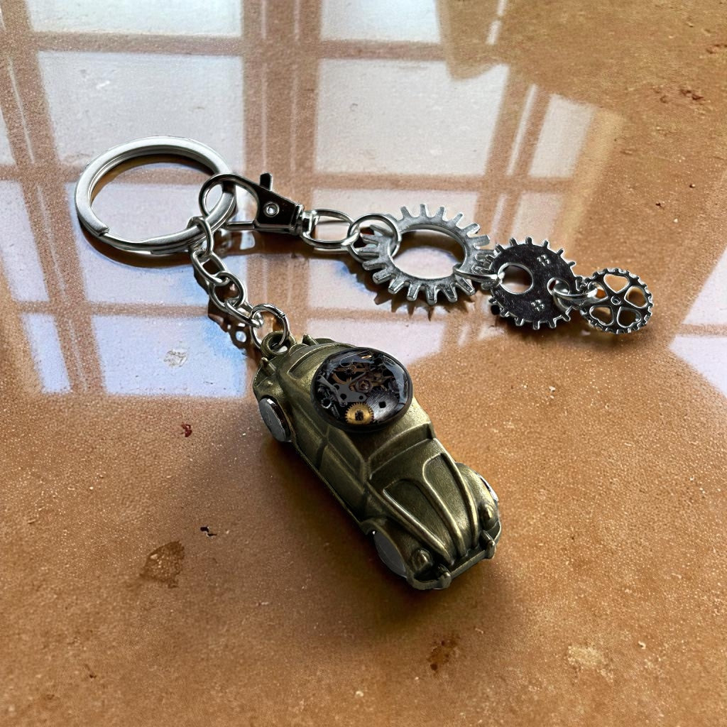 Steampunk watch parts old car keyring