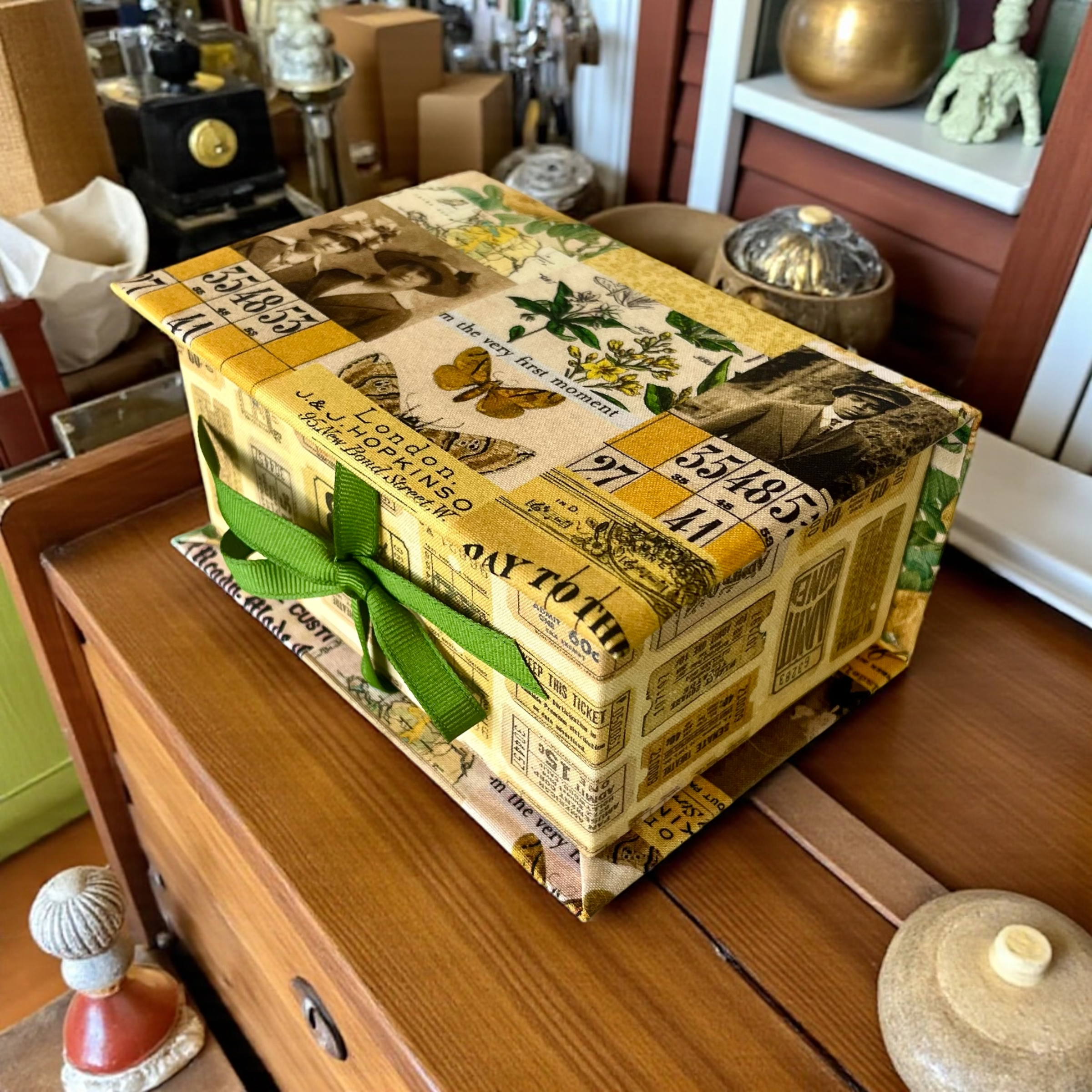 Handmade Vintage Style Fabric Covered Storage or Sewing Box