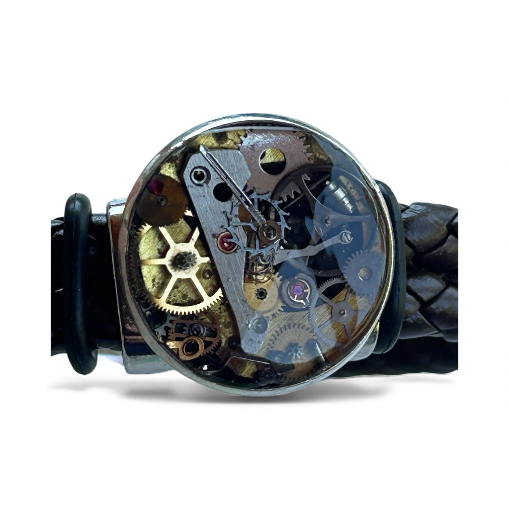 Steampunk watch parts cuff/bracelet brown leather