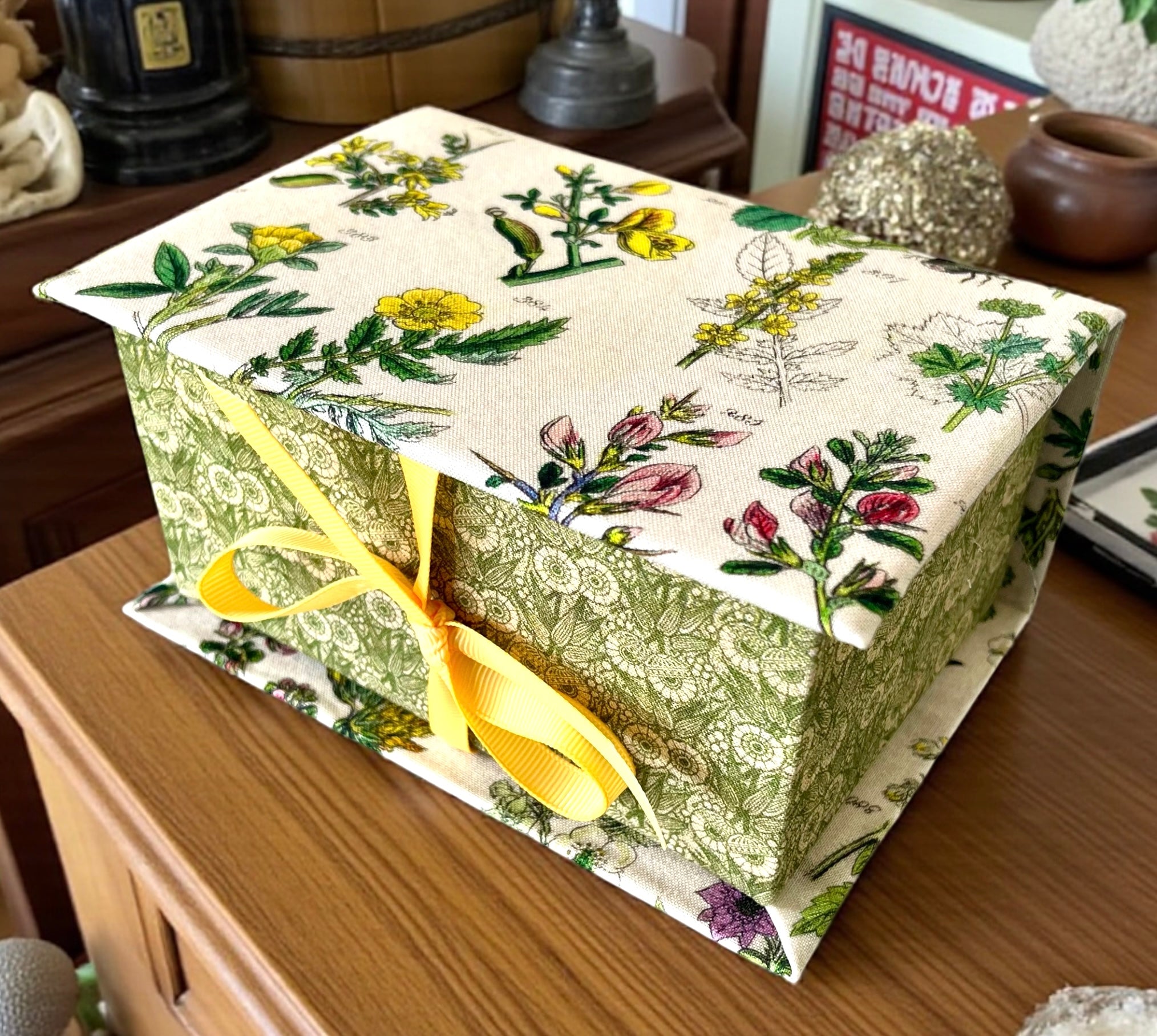 Handmade Botanical Fabric Storage or Sewing Box
