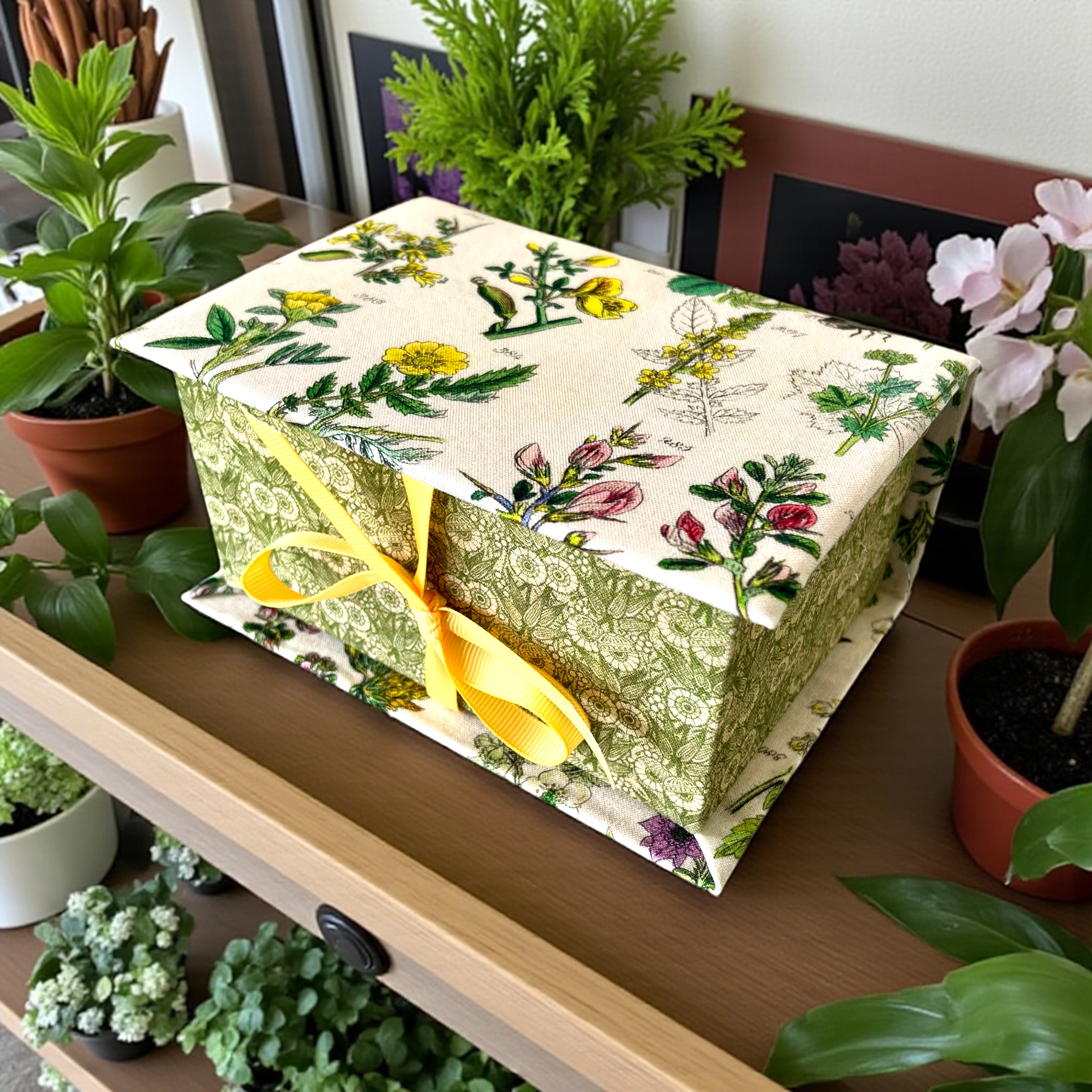 Handmade Botanical Fabric Storage or Sewing Box