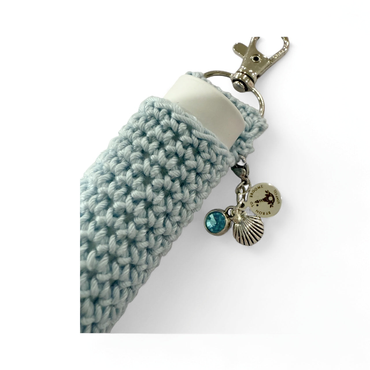 Crochet Lip Balm Holder - Clarity | Blue Gem + Shell + Logo Charms