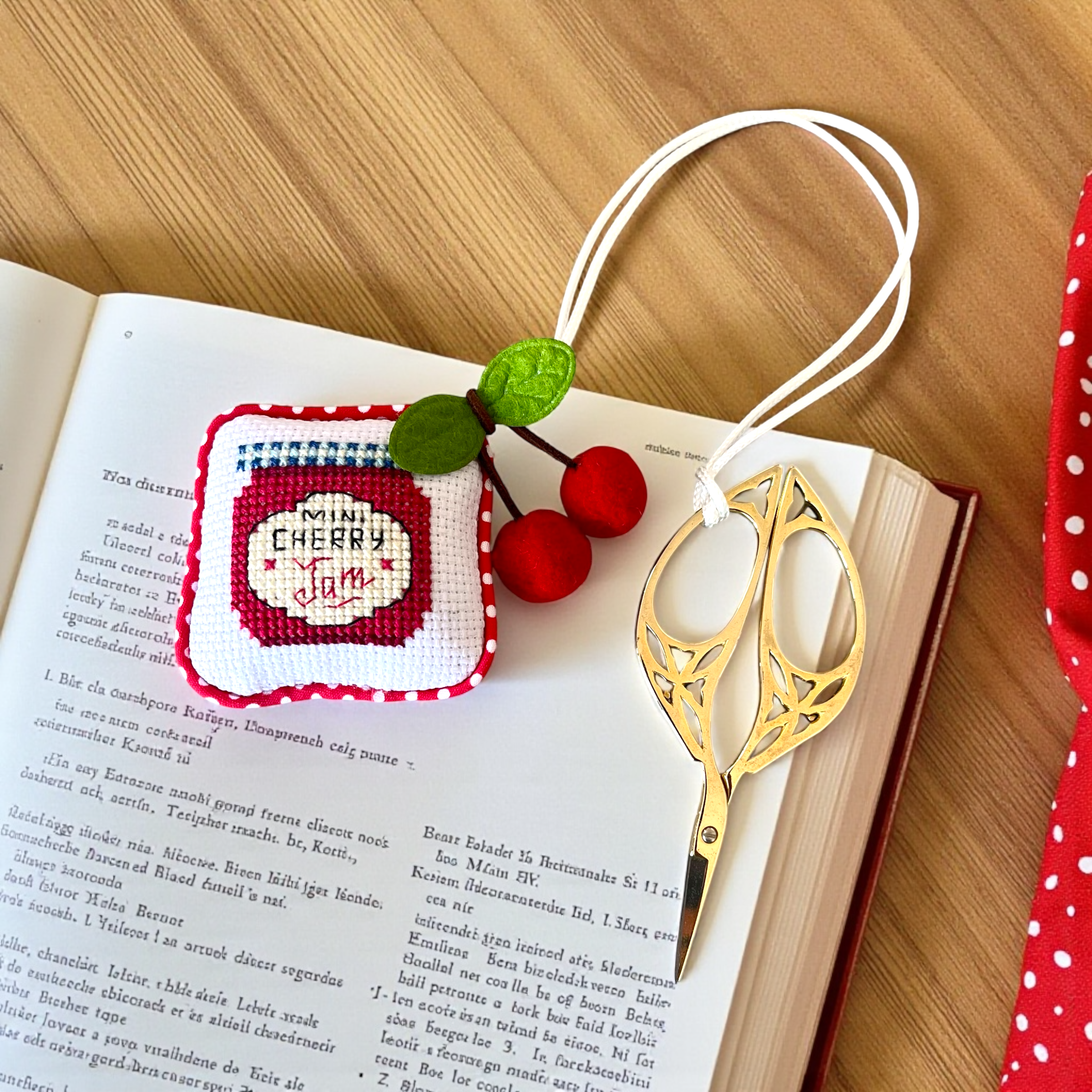 Cherry Jam Cross Stitch Scissor Fob