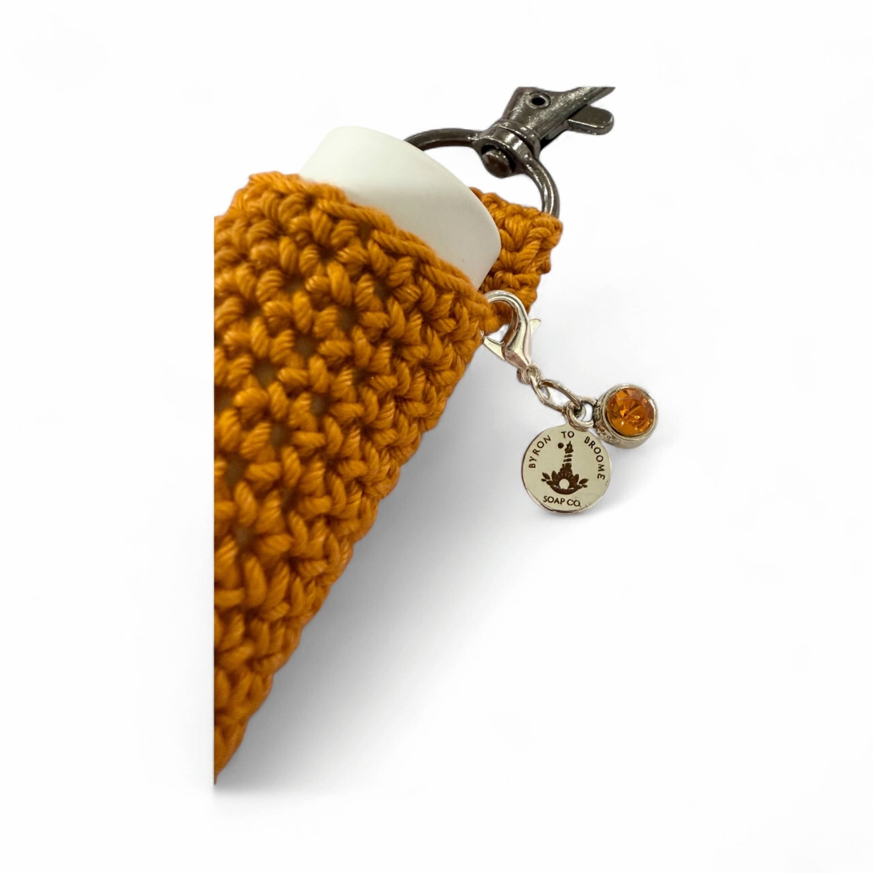 Crochet Lip Balm Holder - Clementine | Orange Gem + Logo Charms