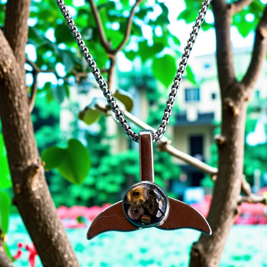 Steampunk watch parts whale tale necklace