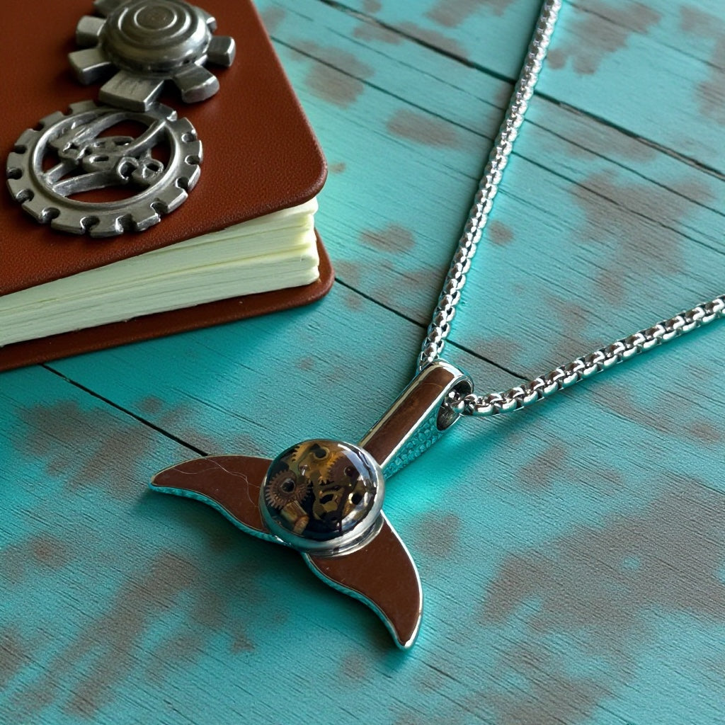 Steampunk watch parts whale tale necklace