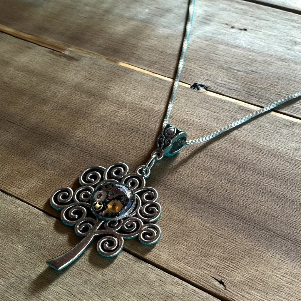 Steampunk watch parts tree of life necklace