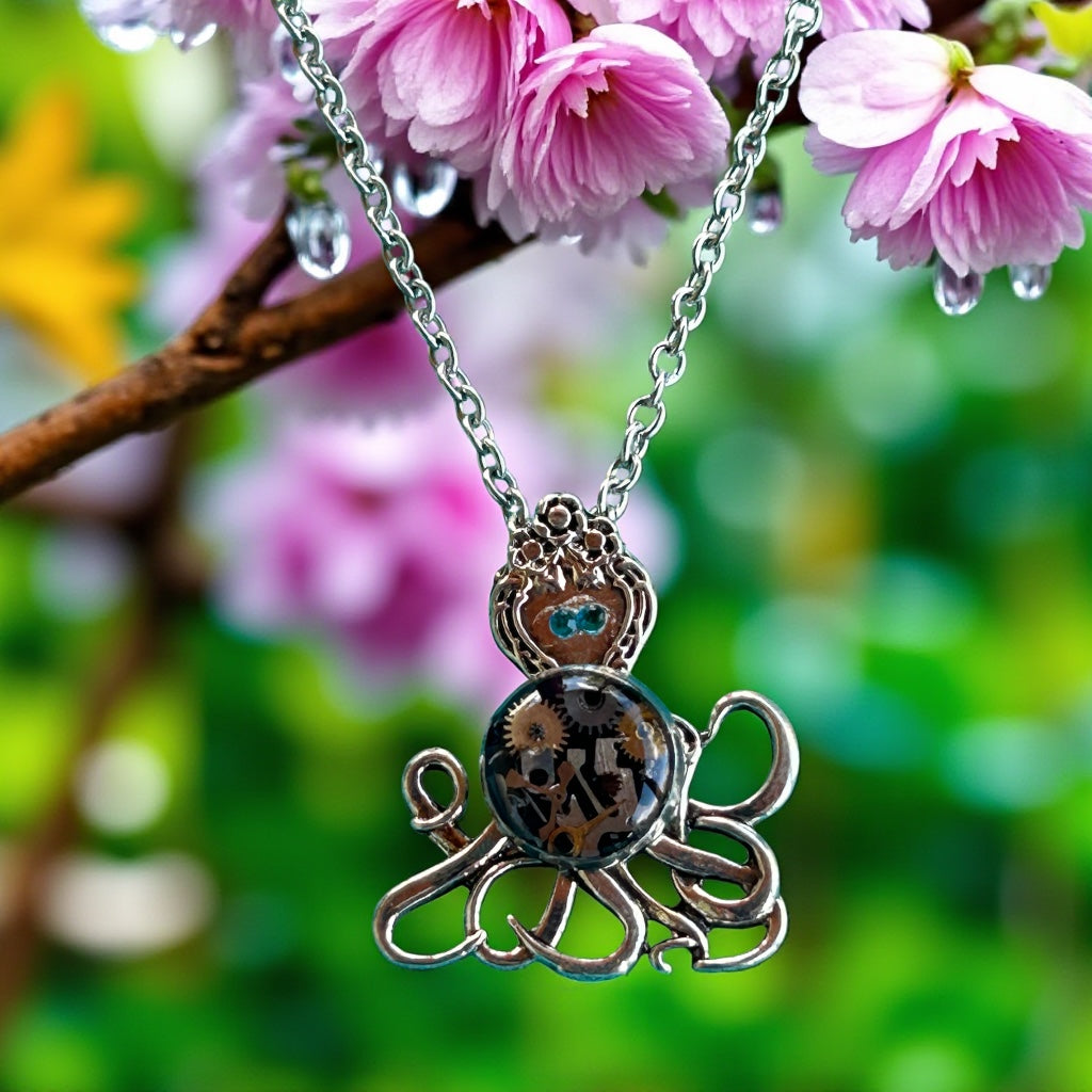 Steampunk watch parts octopus necklace