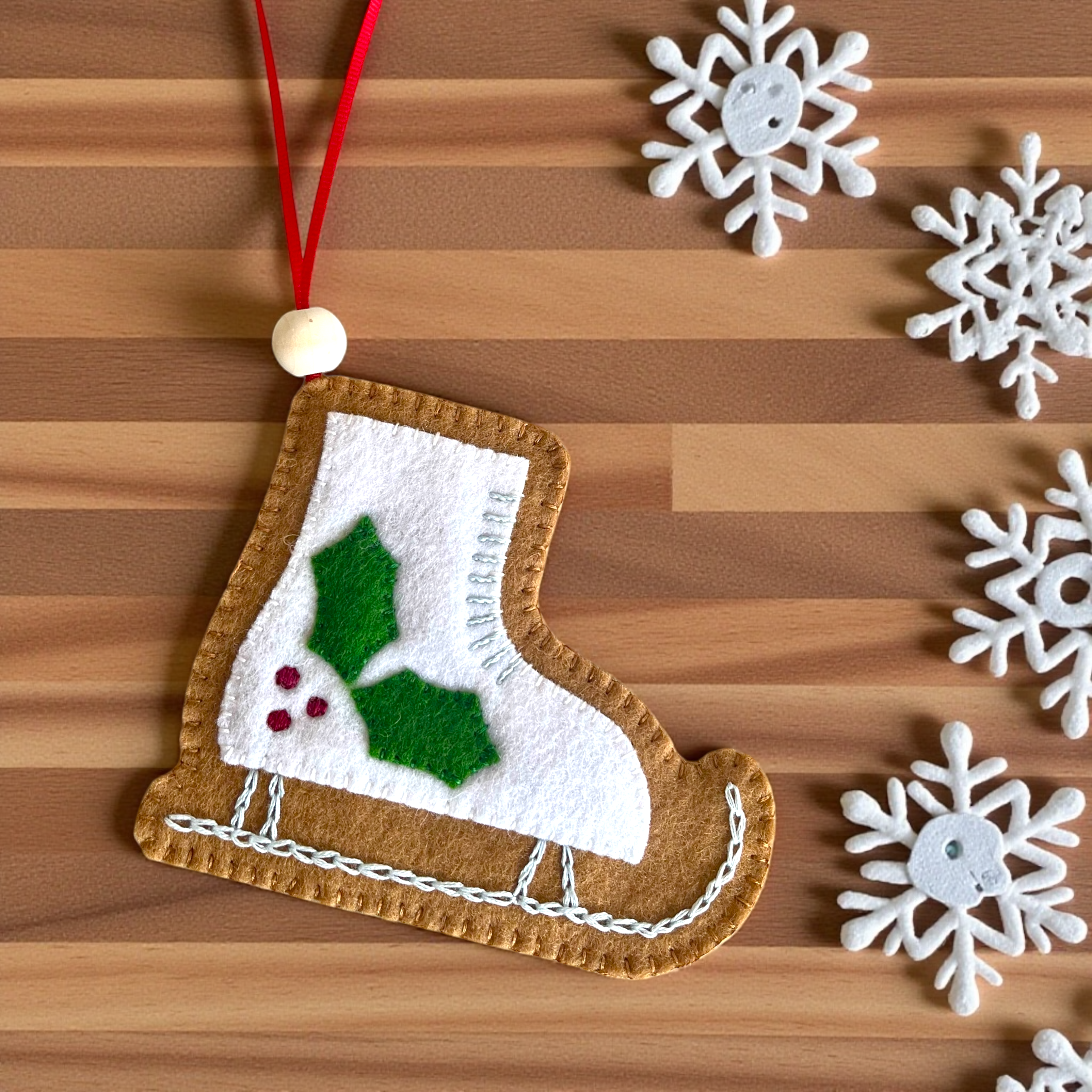 Handmade Felt Ice Skate Christmas Ornament