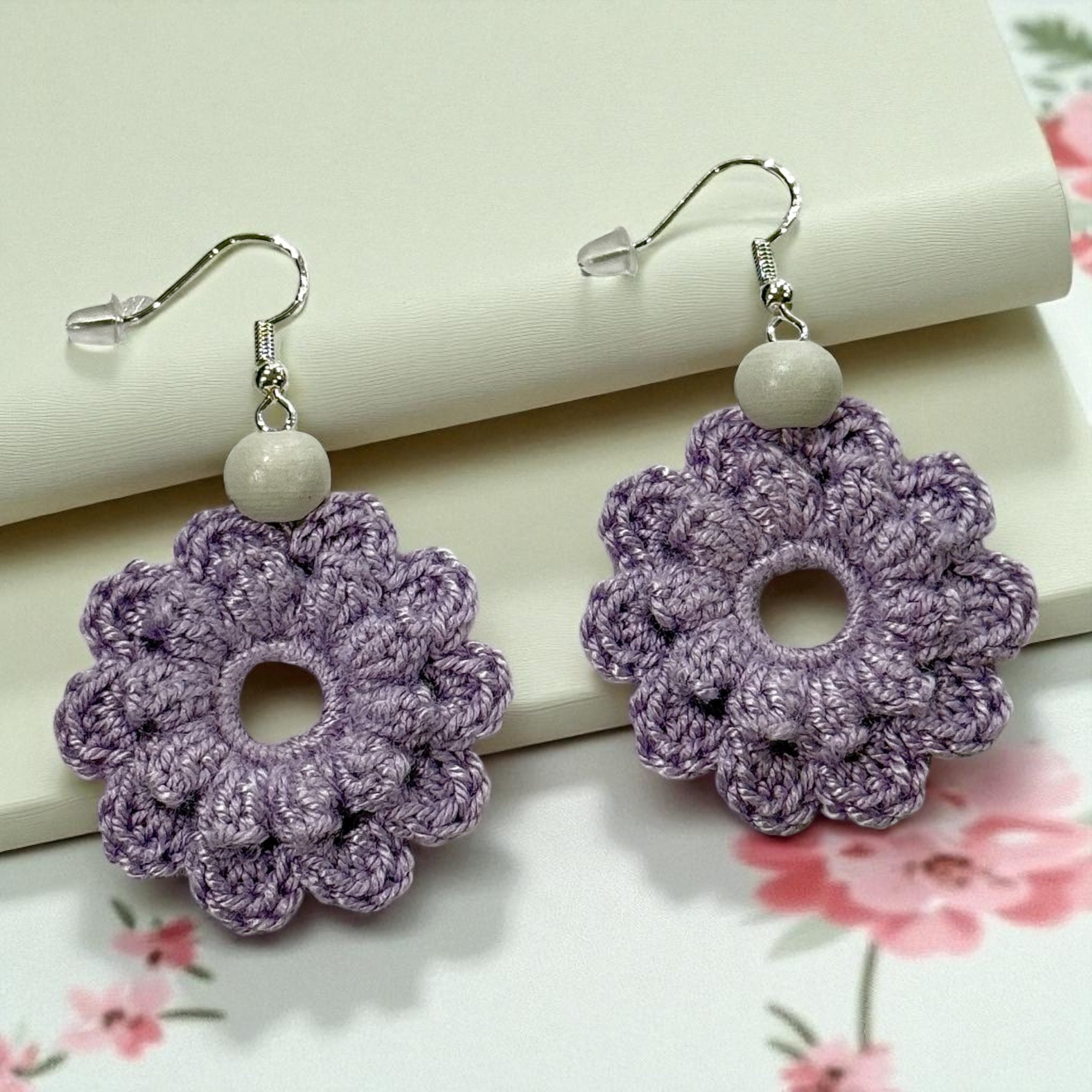 Crochet Earrings - Bloom Threads: Lilac Pearl