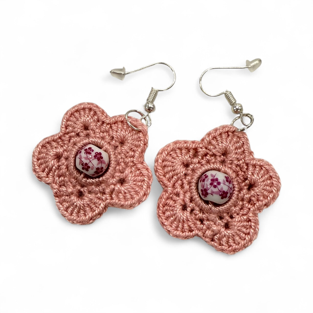 Crochet Earrings - Flora Beads: Dusty Pink with Bead #2