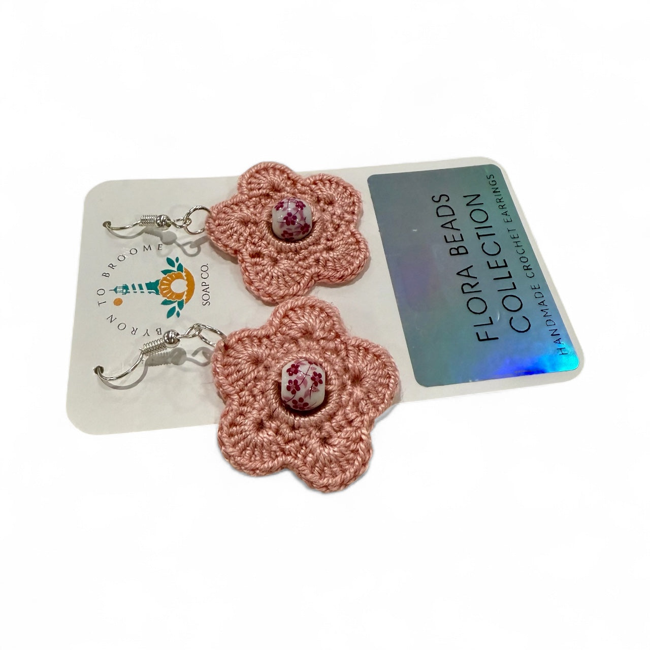 Crochet Earrings - Flora Beads: Dusty Pink with Bead #2