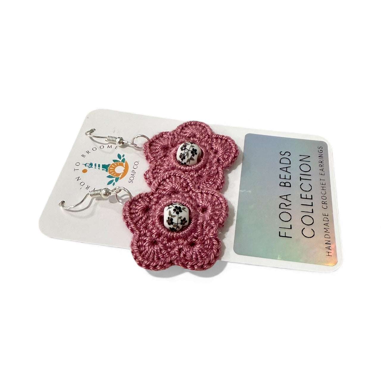 Crochet Earrings - Flora Beads: Berry Mauve with Bead #3