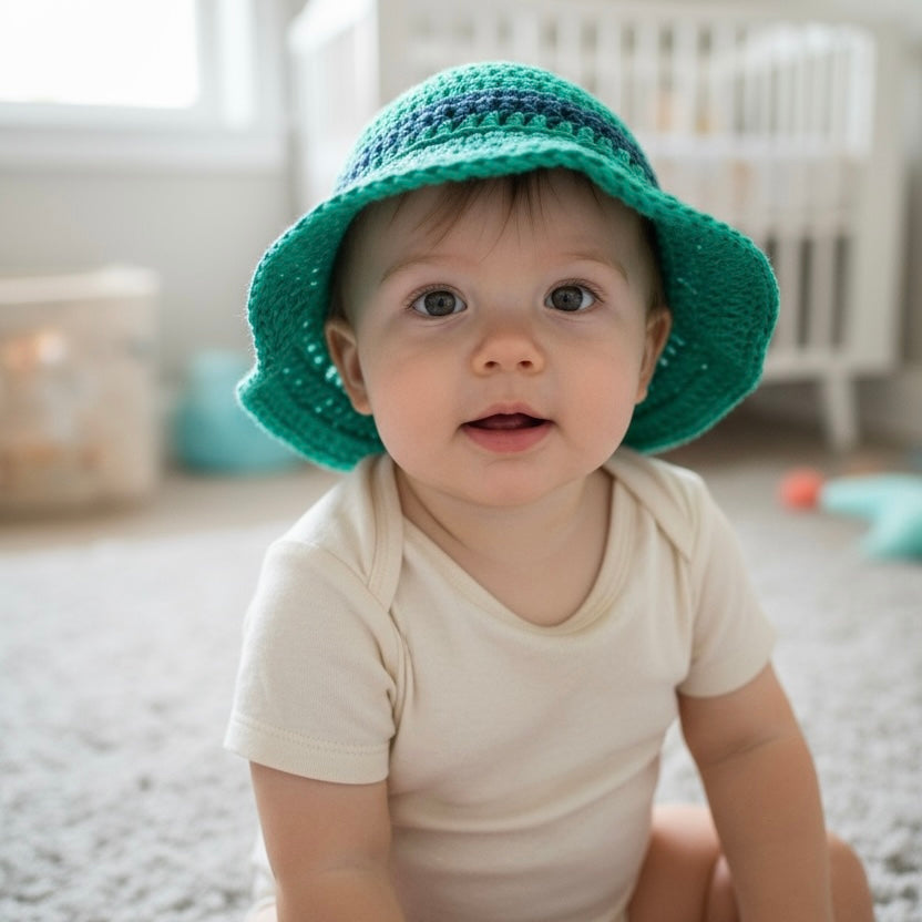 Emerald Green Crochet Baby Hat – 6-12 Months, Handmade & Breathable