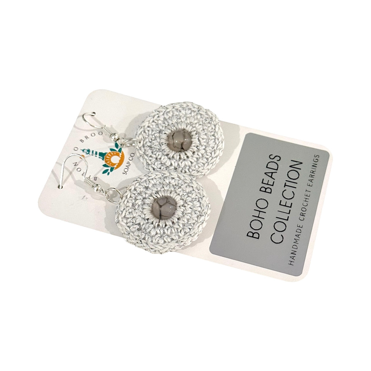 Crochet Earrings - Silver Thread with Black Striped Cracked Agate #4