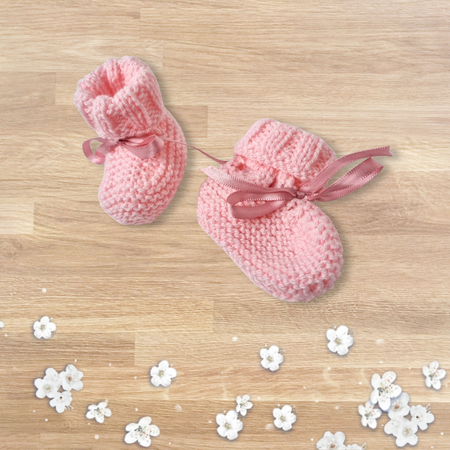Pink Baby Booties with Cuffs & Pink Ribbons