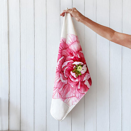 Pink Peony Organic Cotton Tea Towel