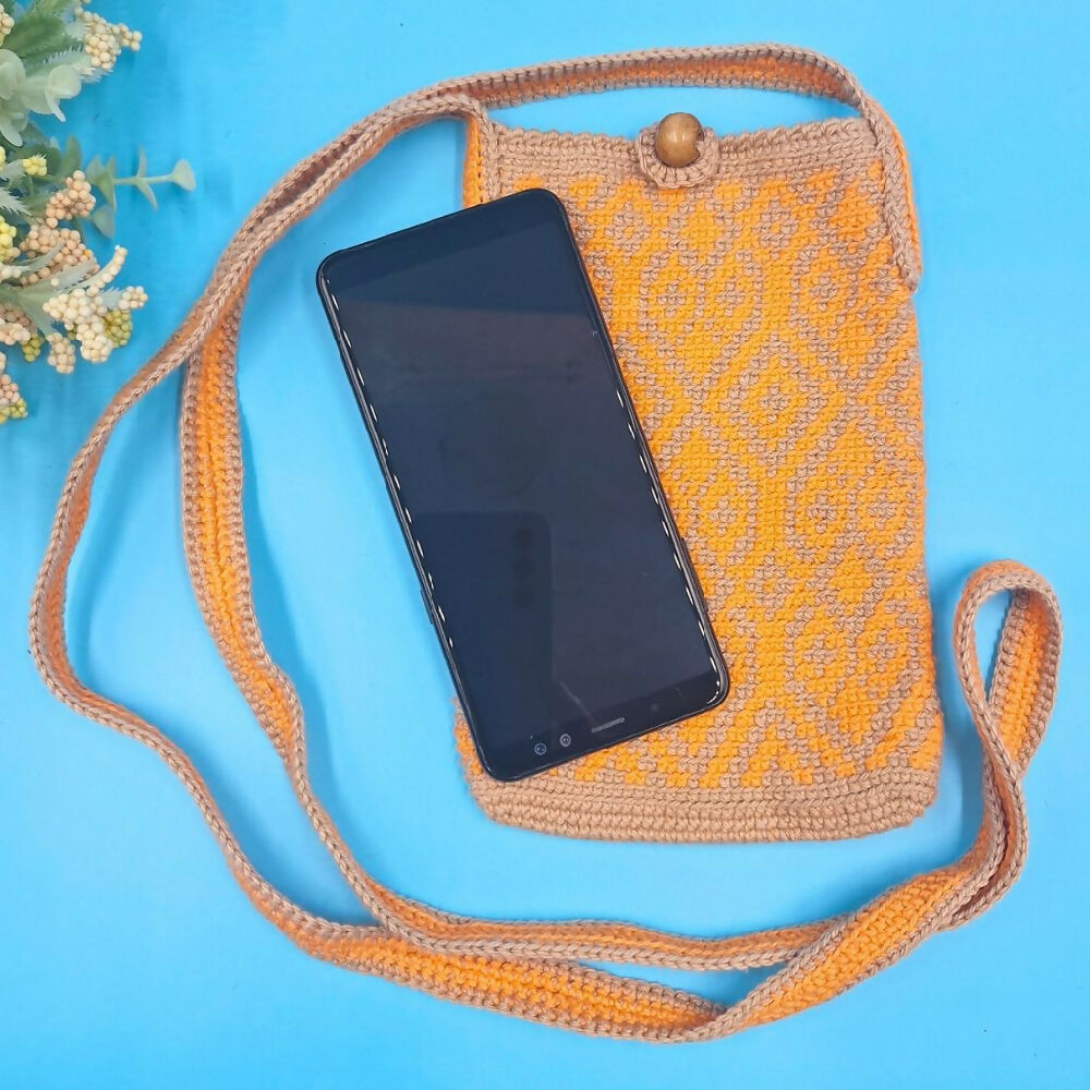 Tapestry Crochet Phone Bag Small Orange - Scale