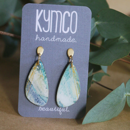 Sea and Sky Collection| Resin large dangle earrings| Blue gold