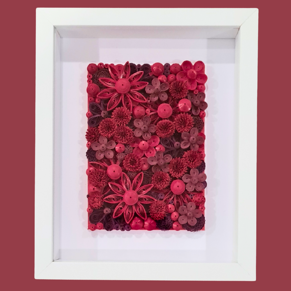 Wall Art - Quilled red floral abstract