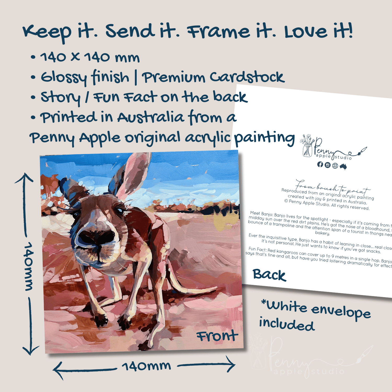 (4) Australian Kangaroo Greeting Card Set - Expressive Art