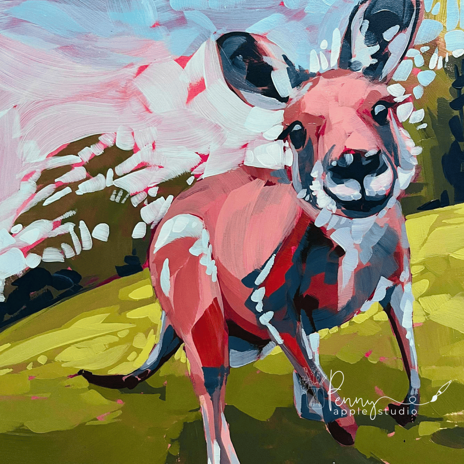 (4) Australian Kangaroo Greeting Card Set - Expressive Art