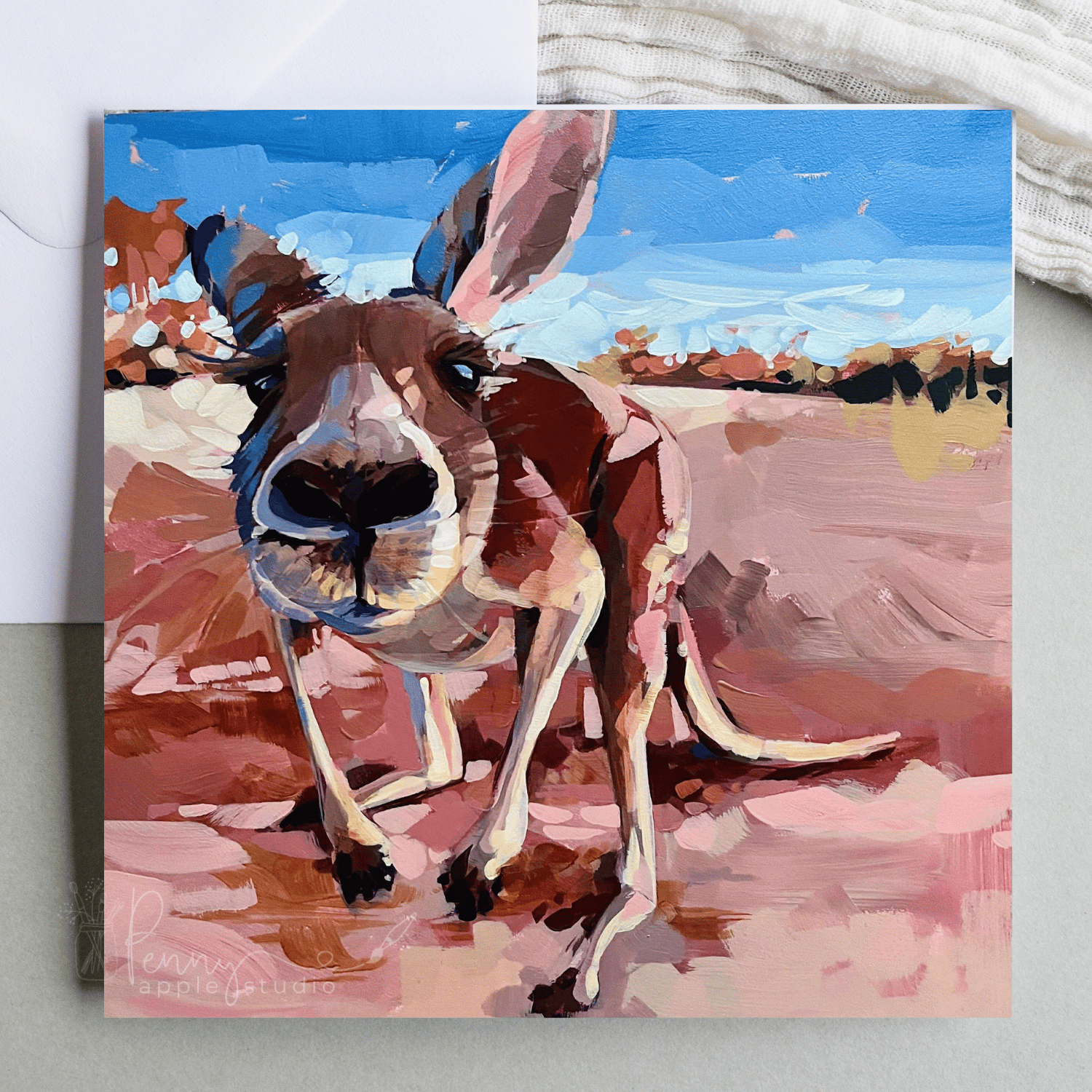 (4) Australian Kangaroo Greeting Card Set - Expressive Art