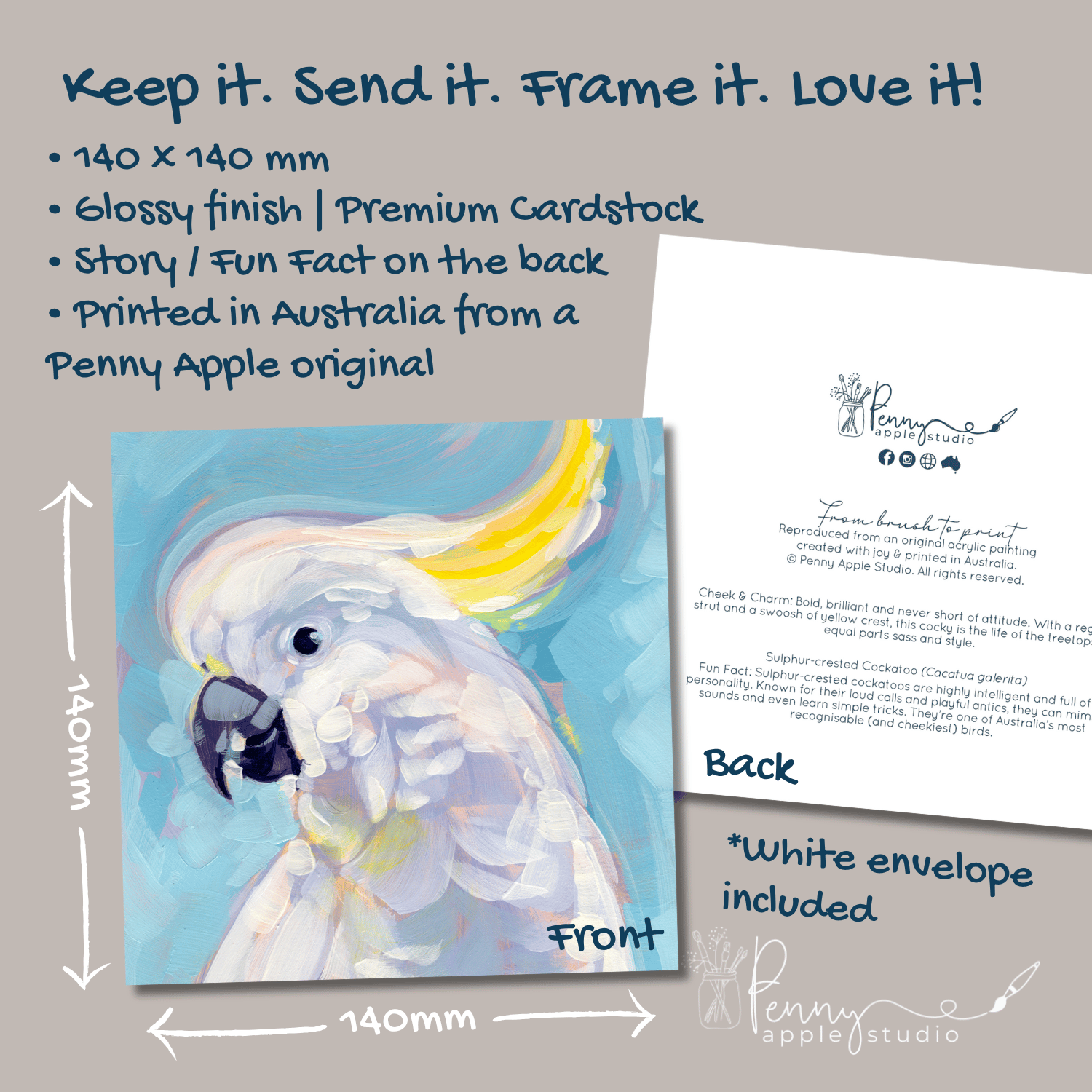 Expressive Australian Bird Greeting Card - Sulphur Crested Cockatoo