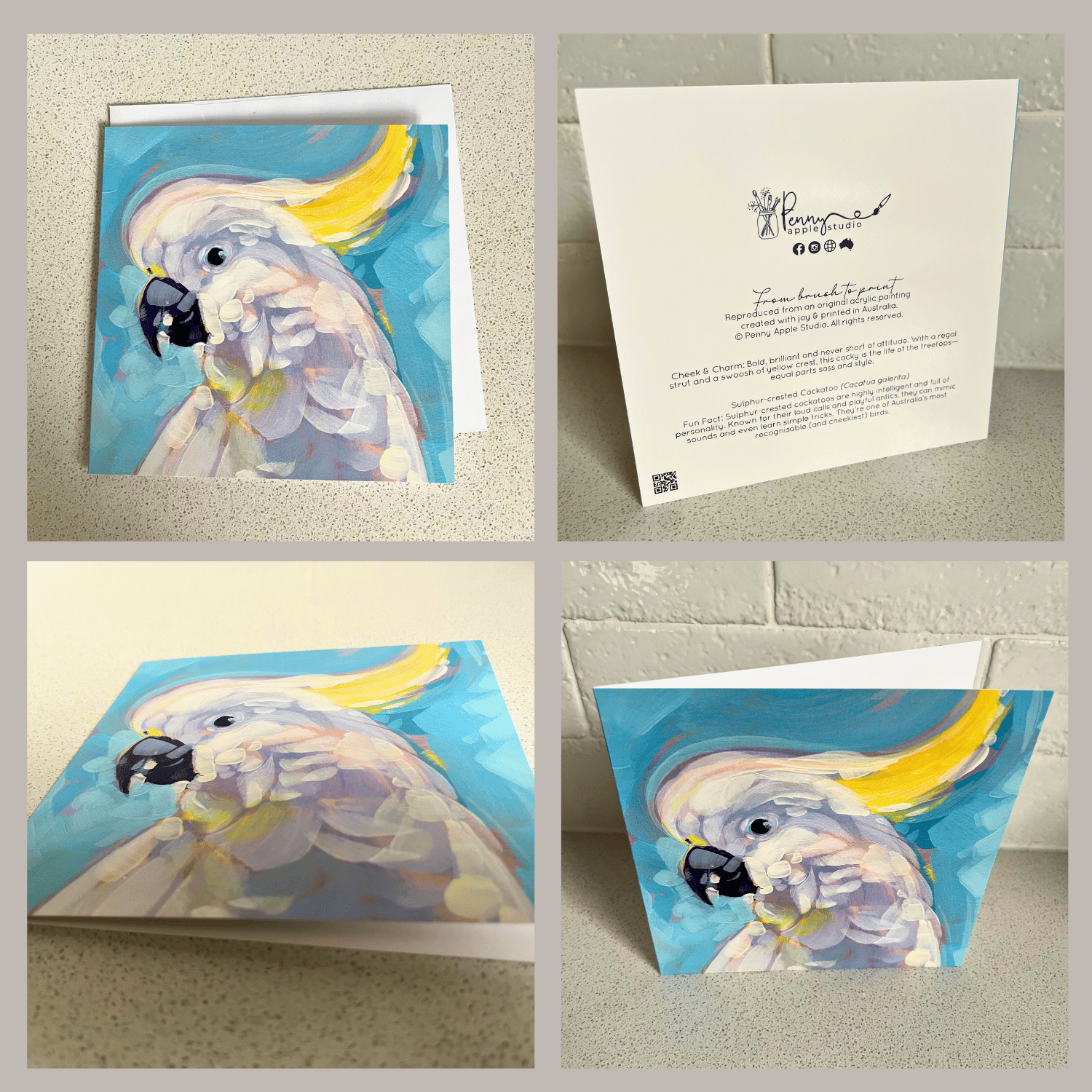 Expressive Australian Bird Greeting Card - Sulphur Crested Cockatoo
