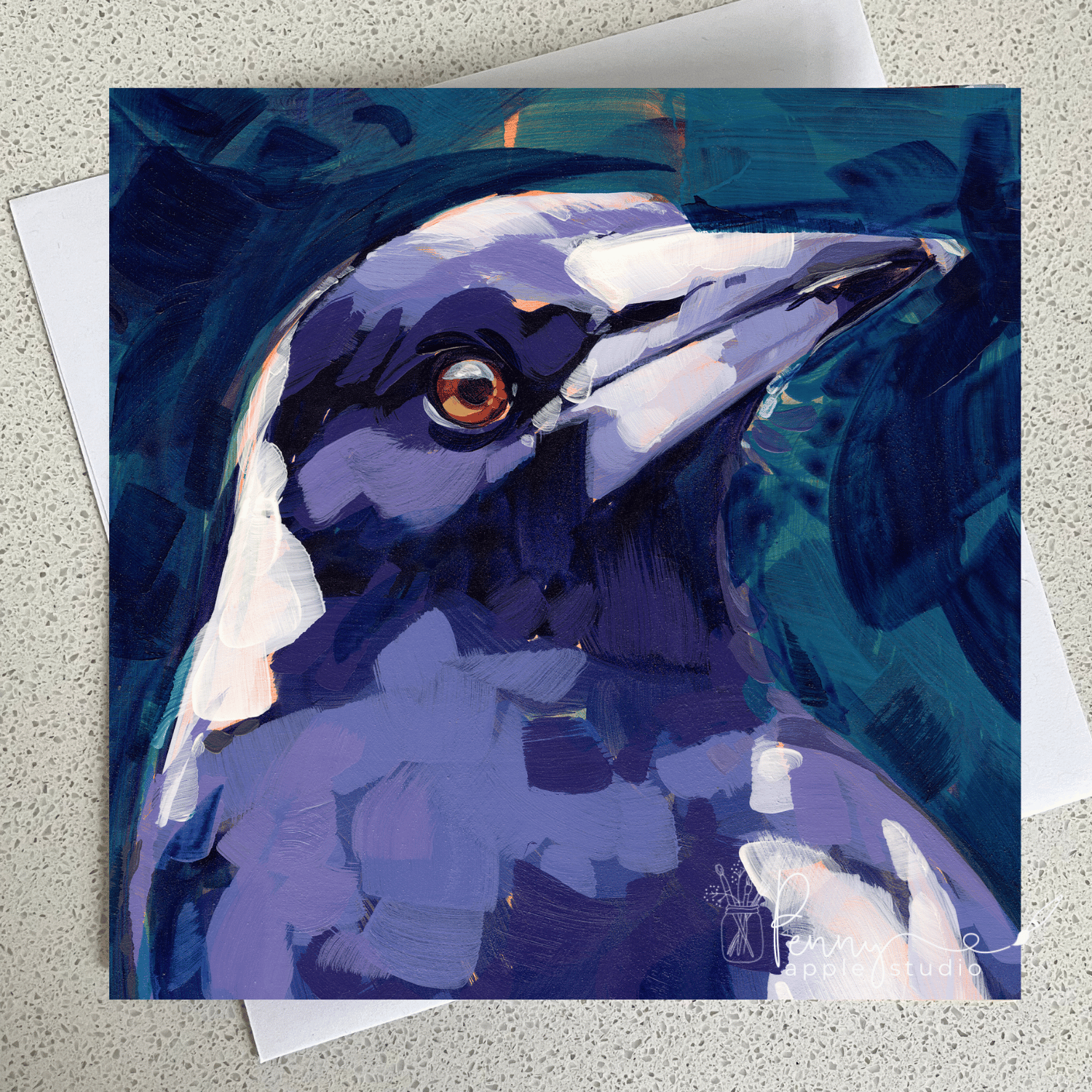 Whimsical Bird Greeting Card - Australian Magpie