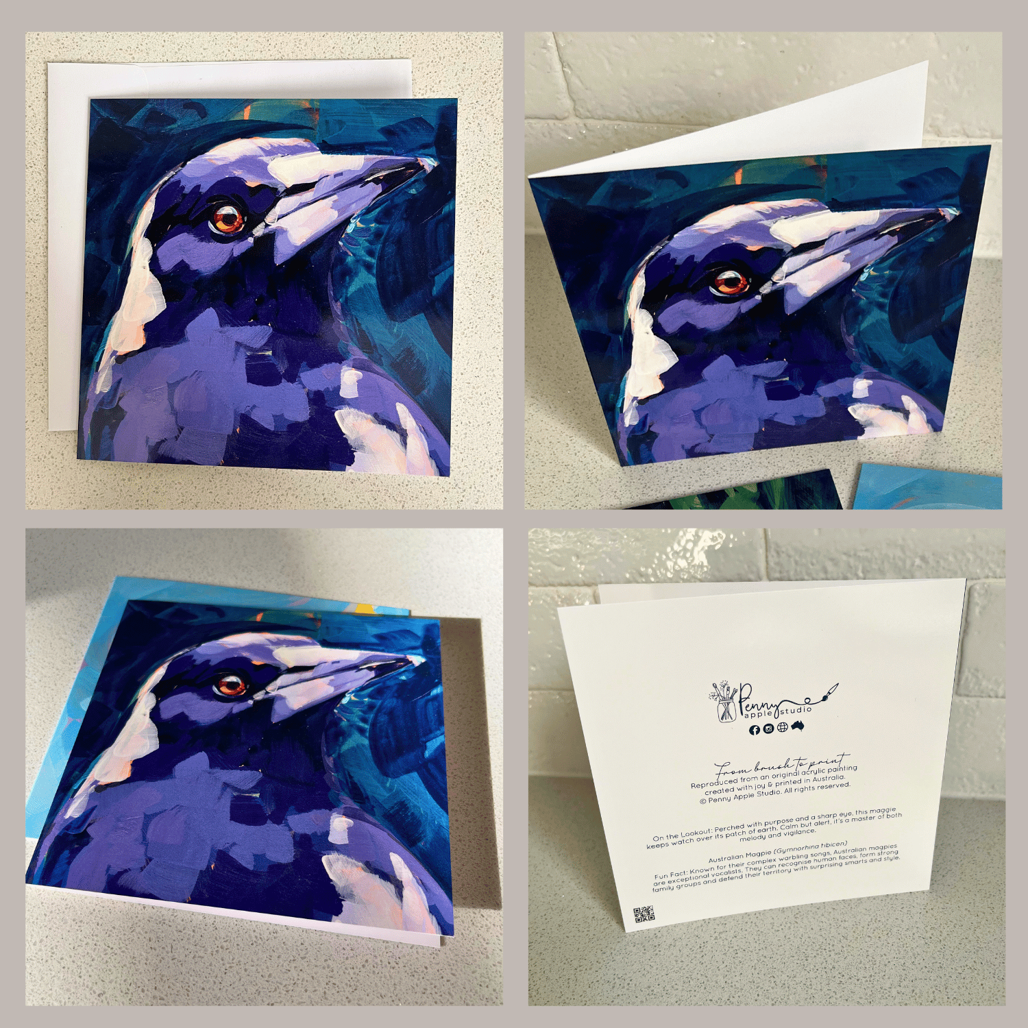 Whimsical Bird Greeting Card - Australian Magpie