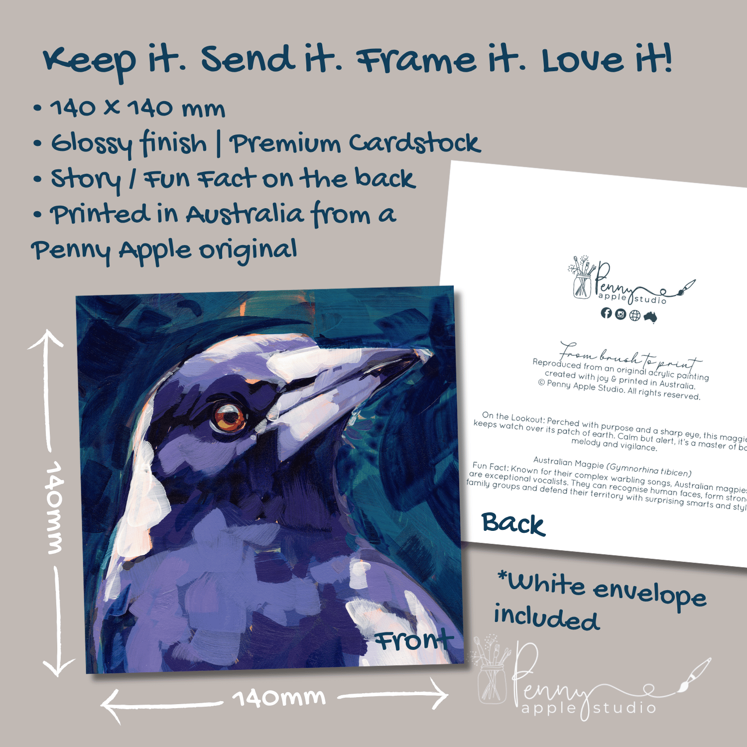 Whimsical Bird Greeting Card - Australian Magpie