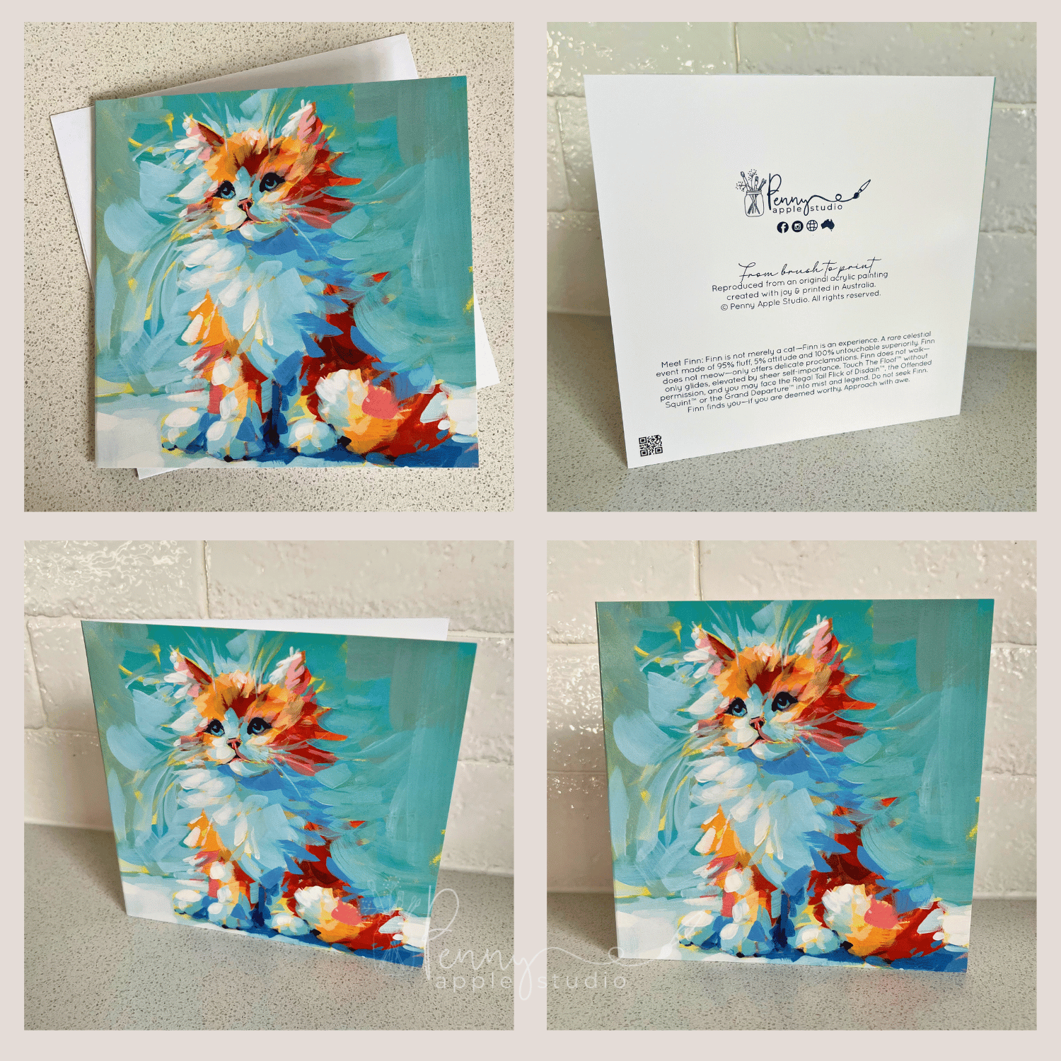 Expressive Kitty Cat Art Greeting Card – Finn