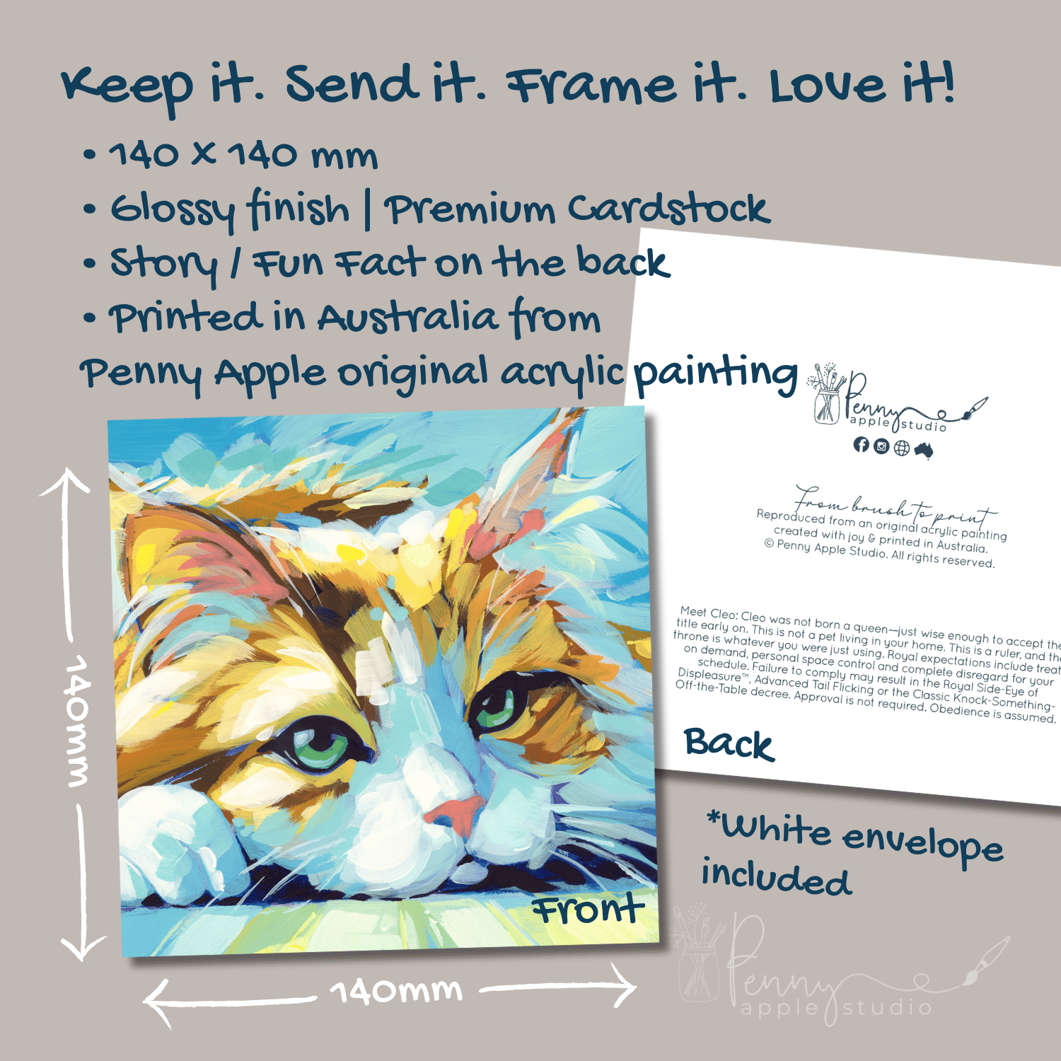 (3) Fancy Felines Greeting Card Set - Whimsical Kitty Cat Art