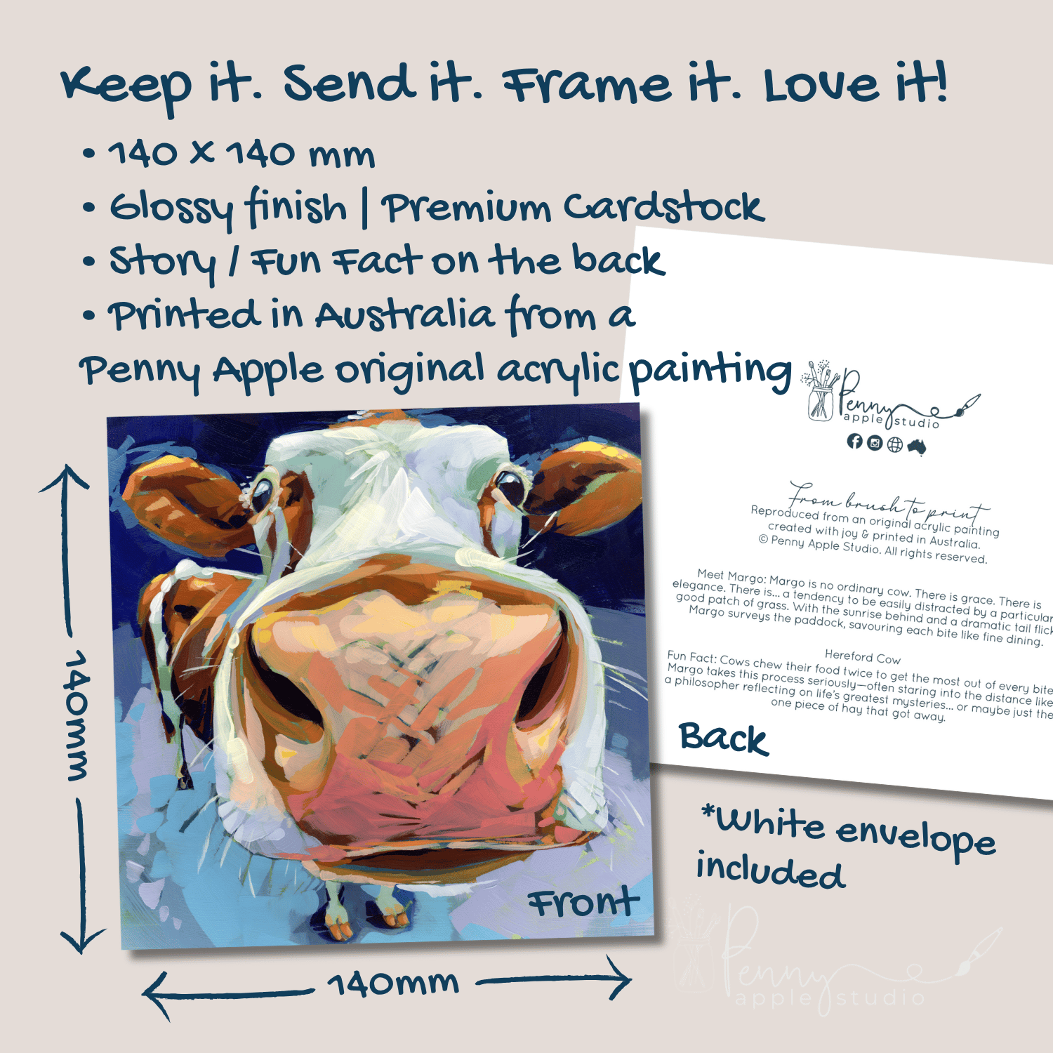(3) 'Moo'dy Beauty Greeting Card Set - Whimsical Cow Art