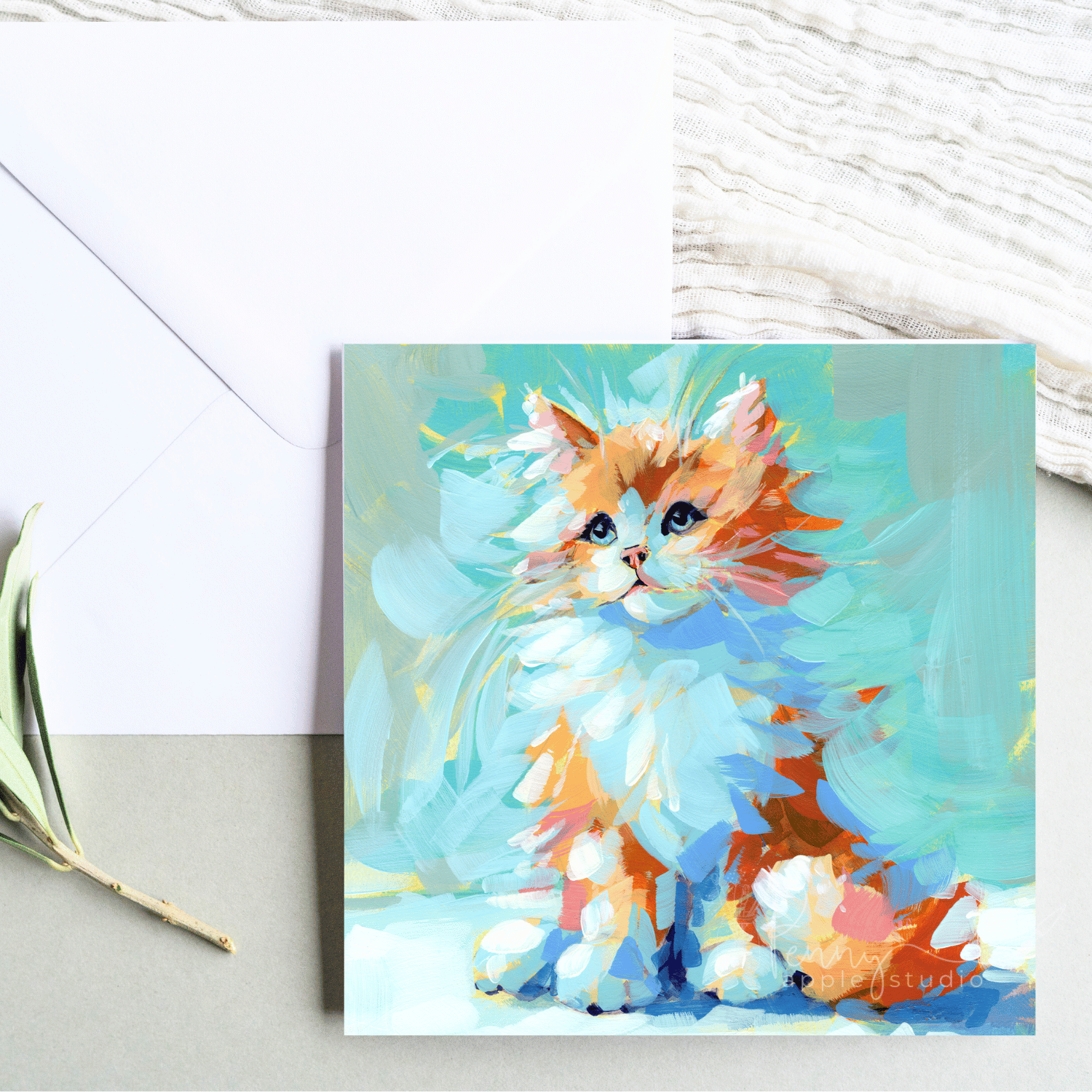 Expressive Kitty Cat Art Greeting Card – Finn