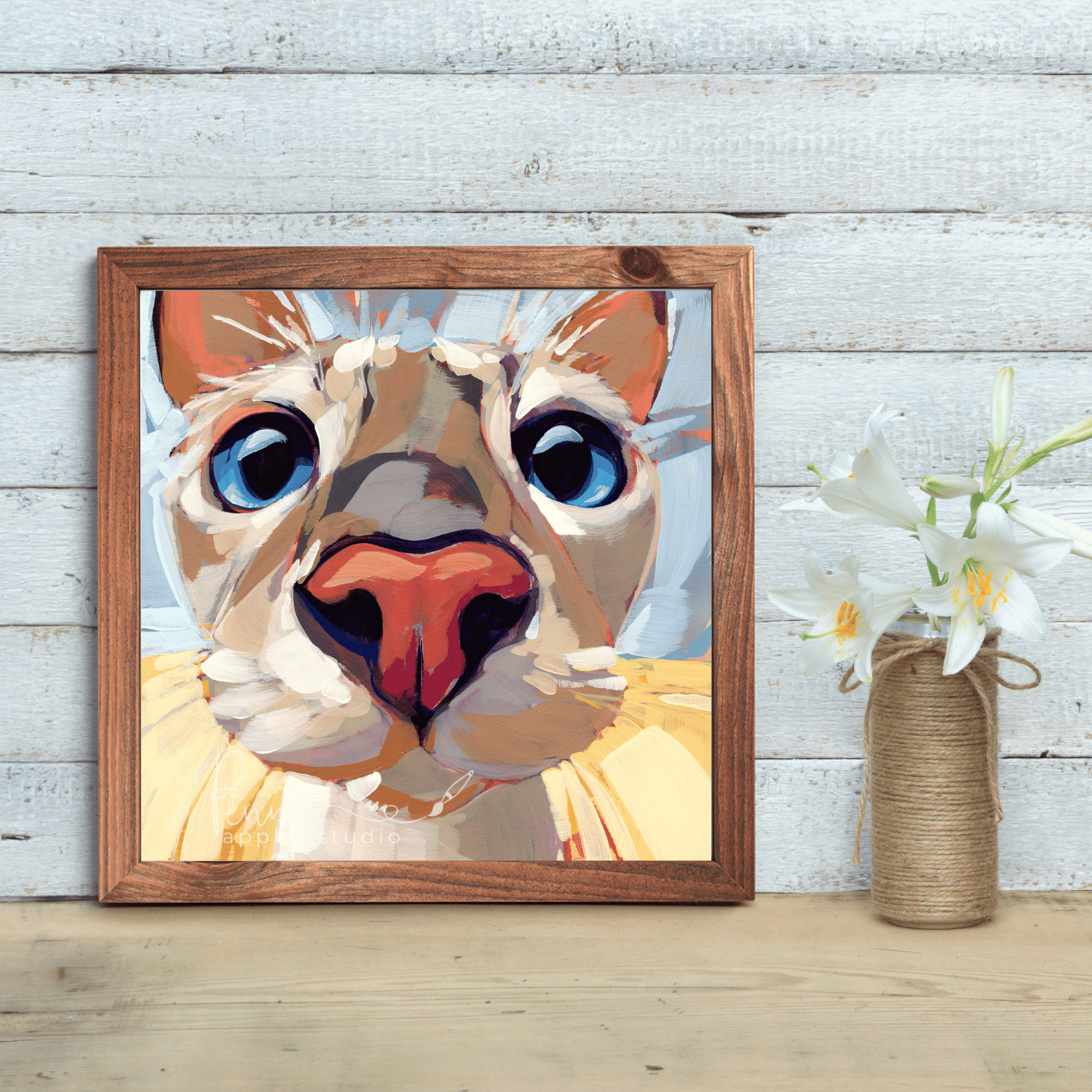 Square Wall Art Print - Olive Kitty Cat
