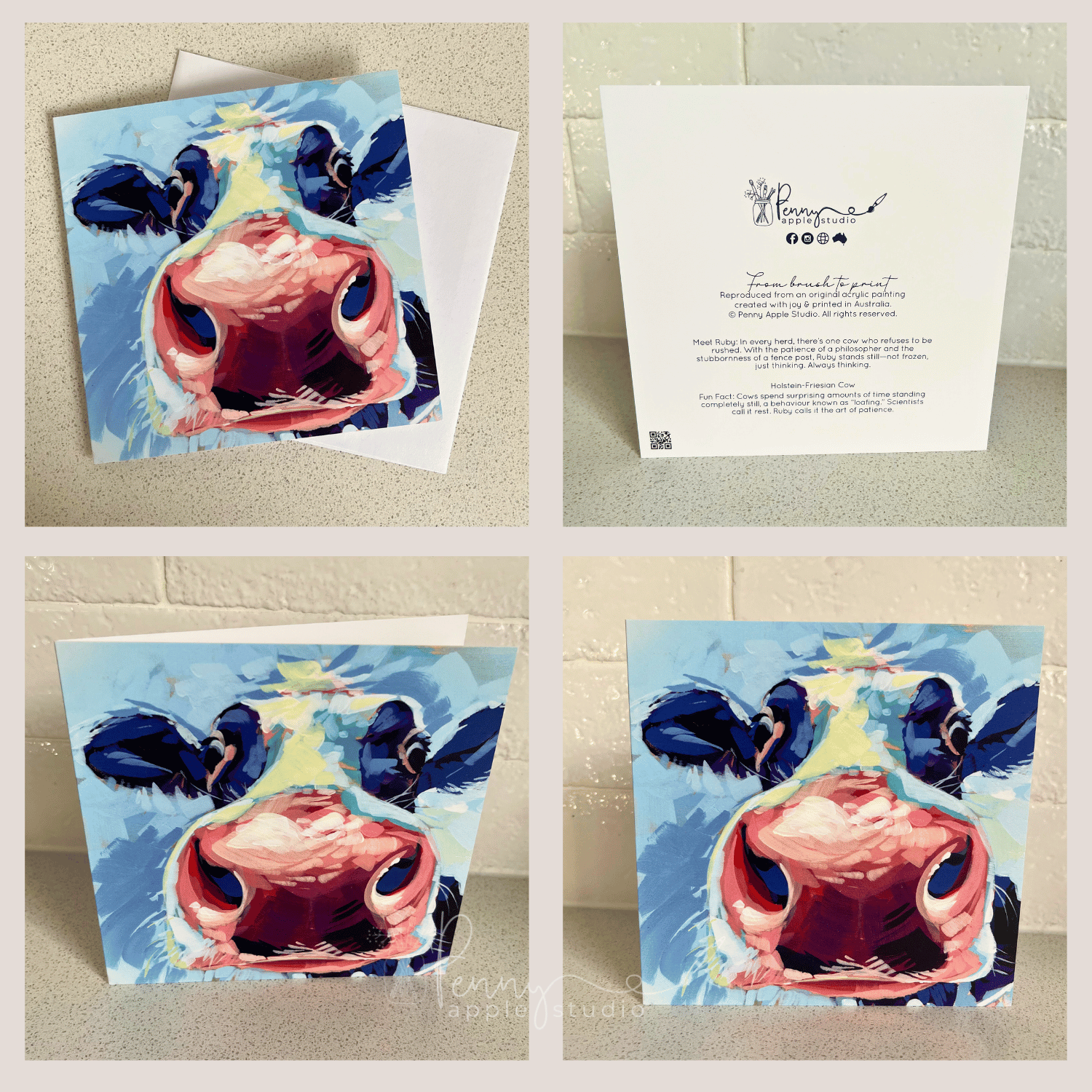 Whimsical Moo Cow Greeting Card – Ruby