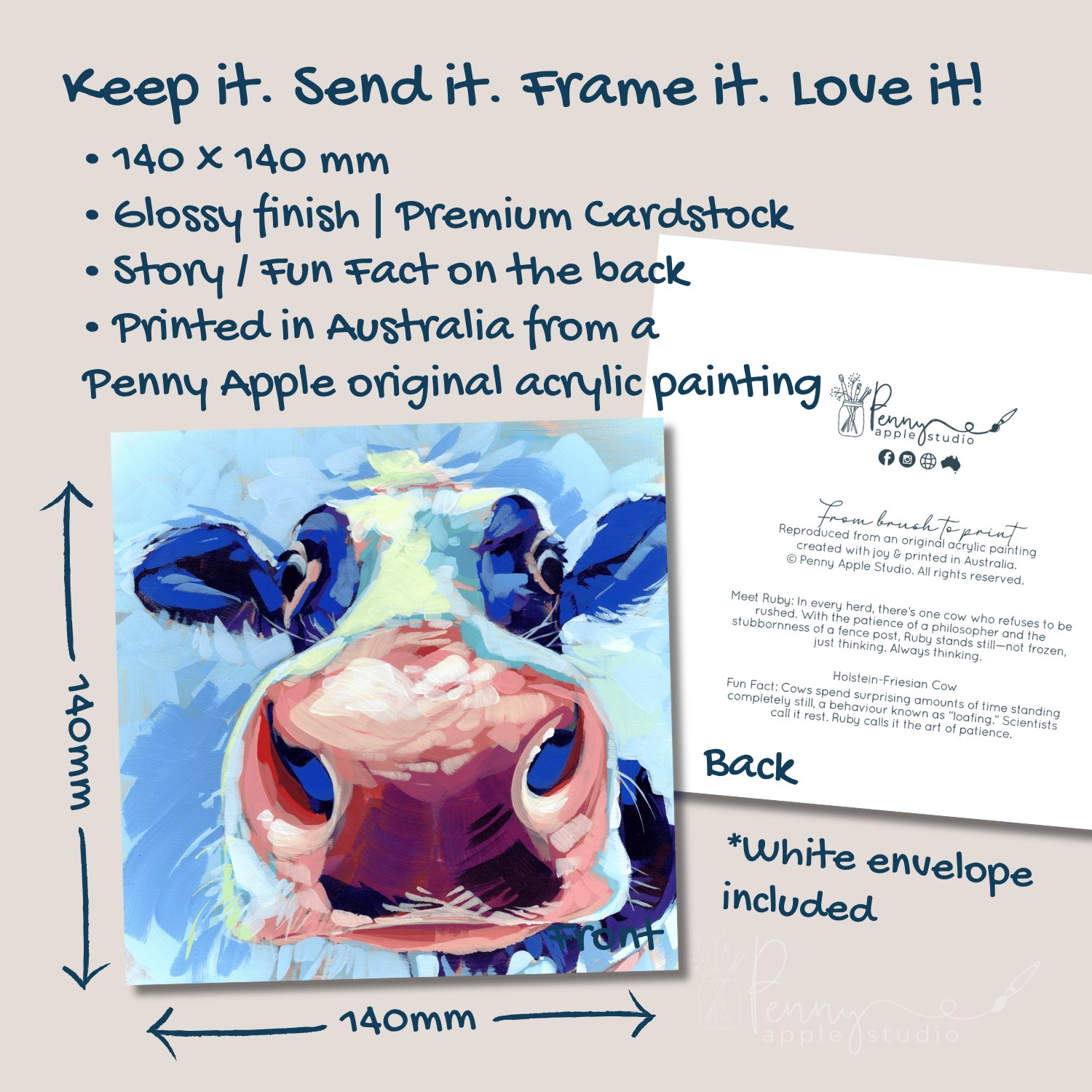 Whimsical Moo Cow Greeting Card – Ruby