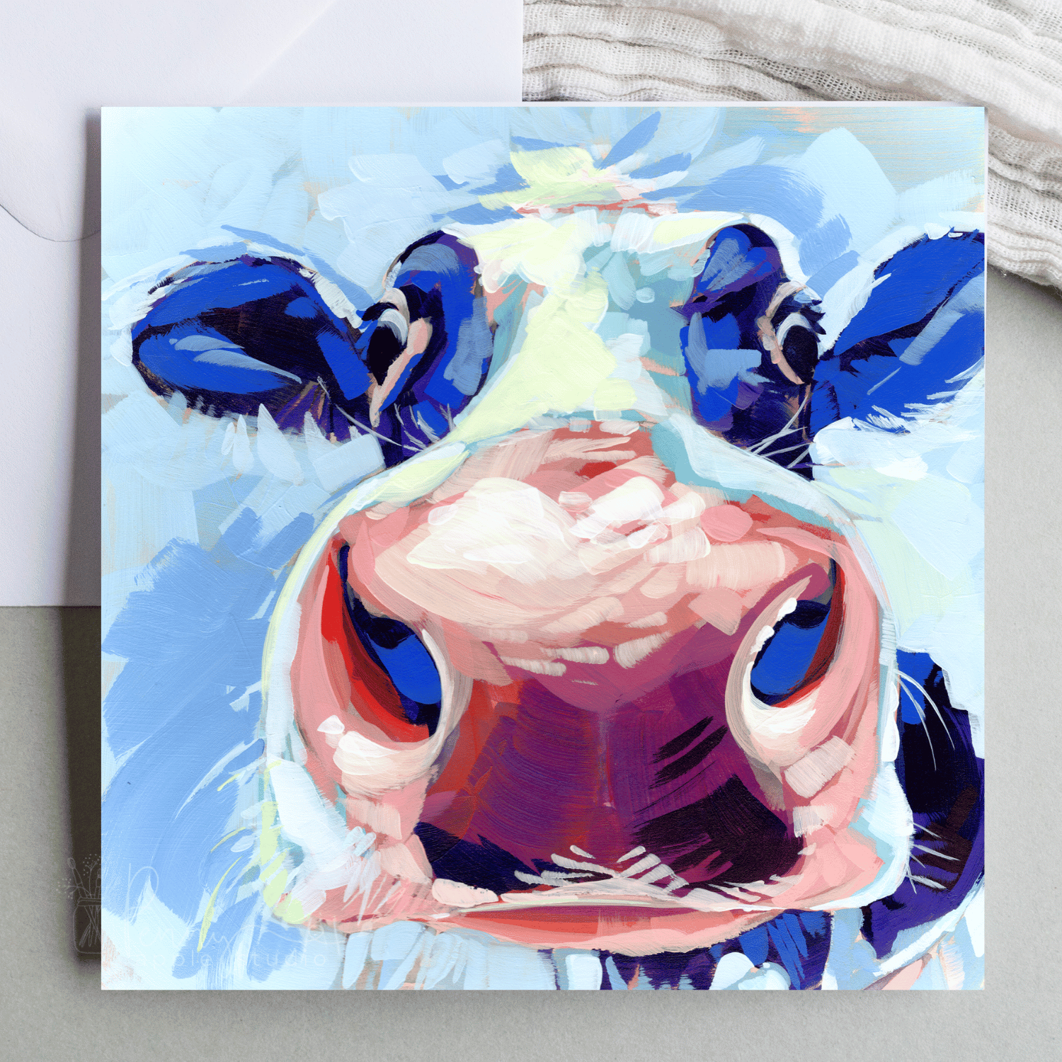(3) 'Moo'dy Beauty Greeting Card Set - Whimsical Cow Art