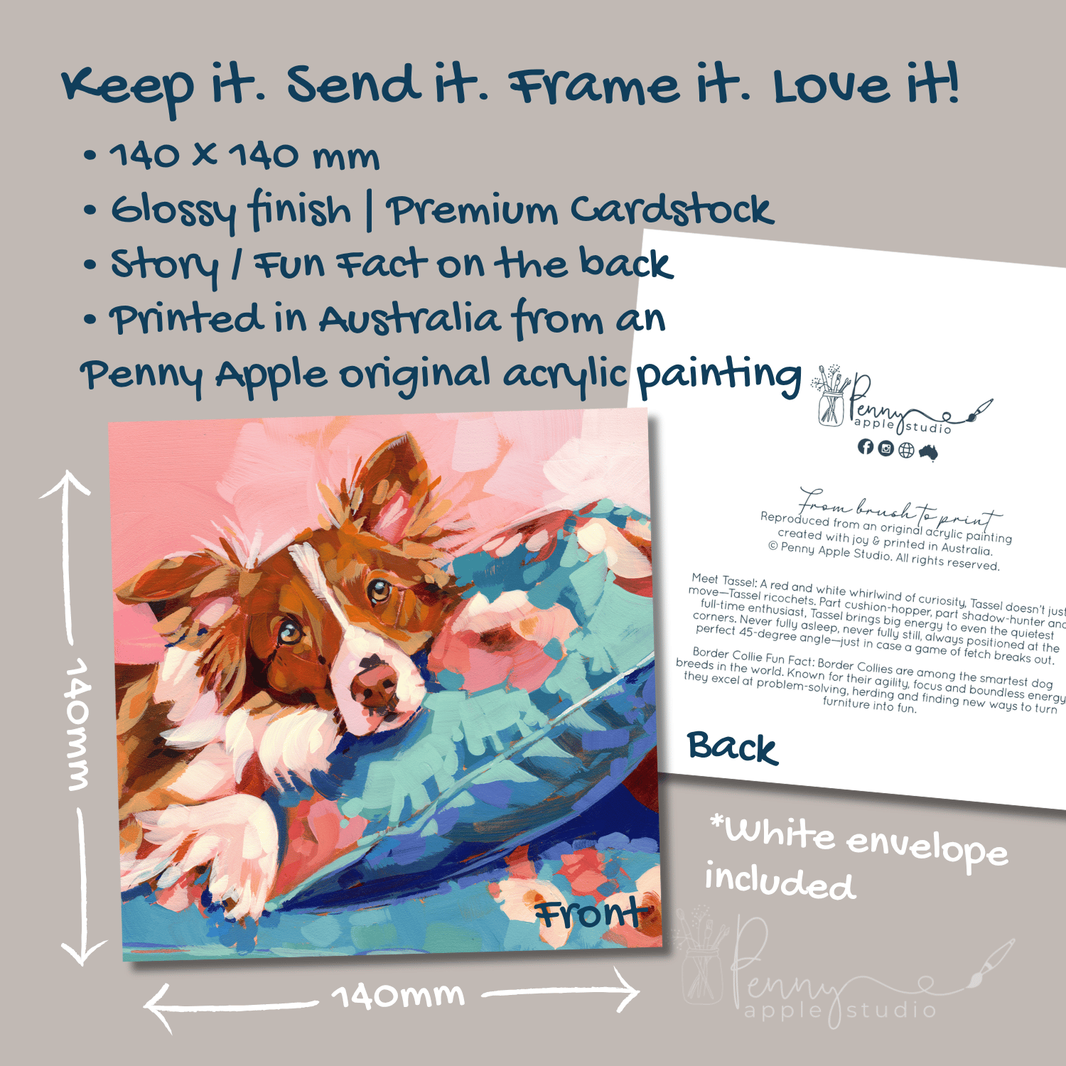 (4) Fluff and Florals Greeting Card Set –  Bold Puppy Dog Art