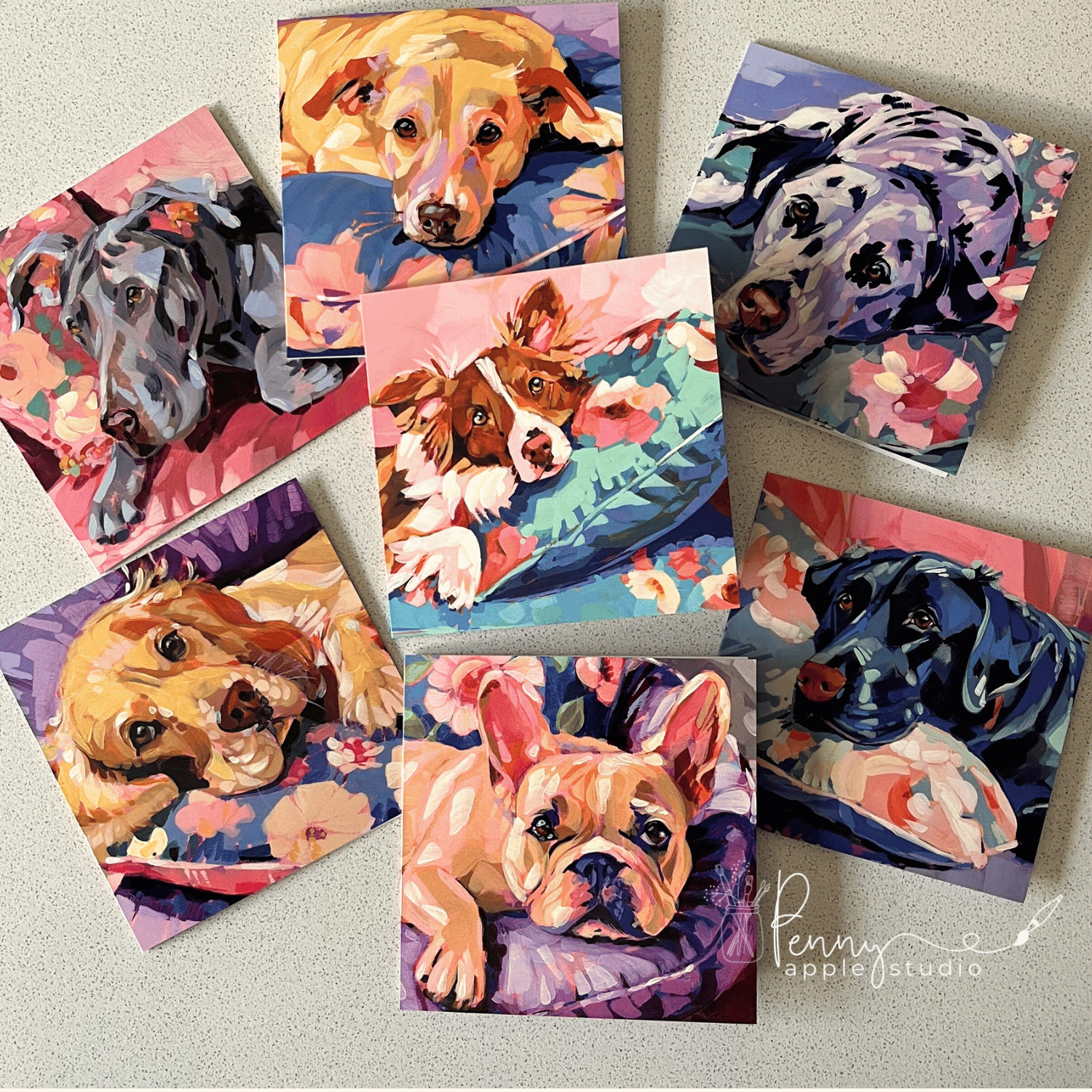 Fluff & Florals Puppy Dog Art Greeting Card - You Choose!