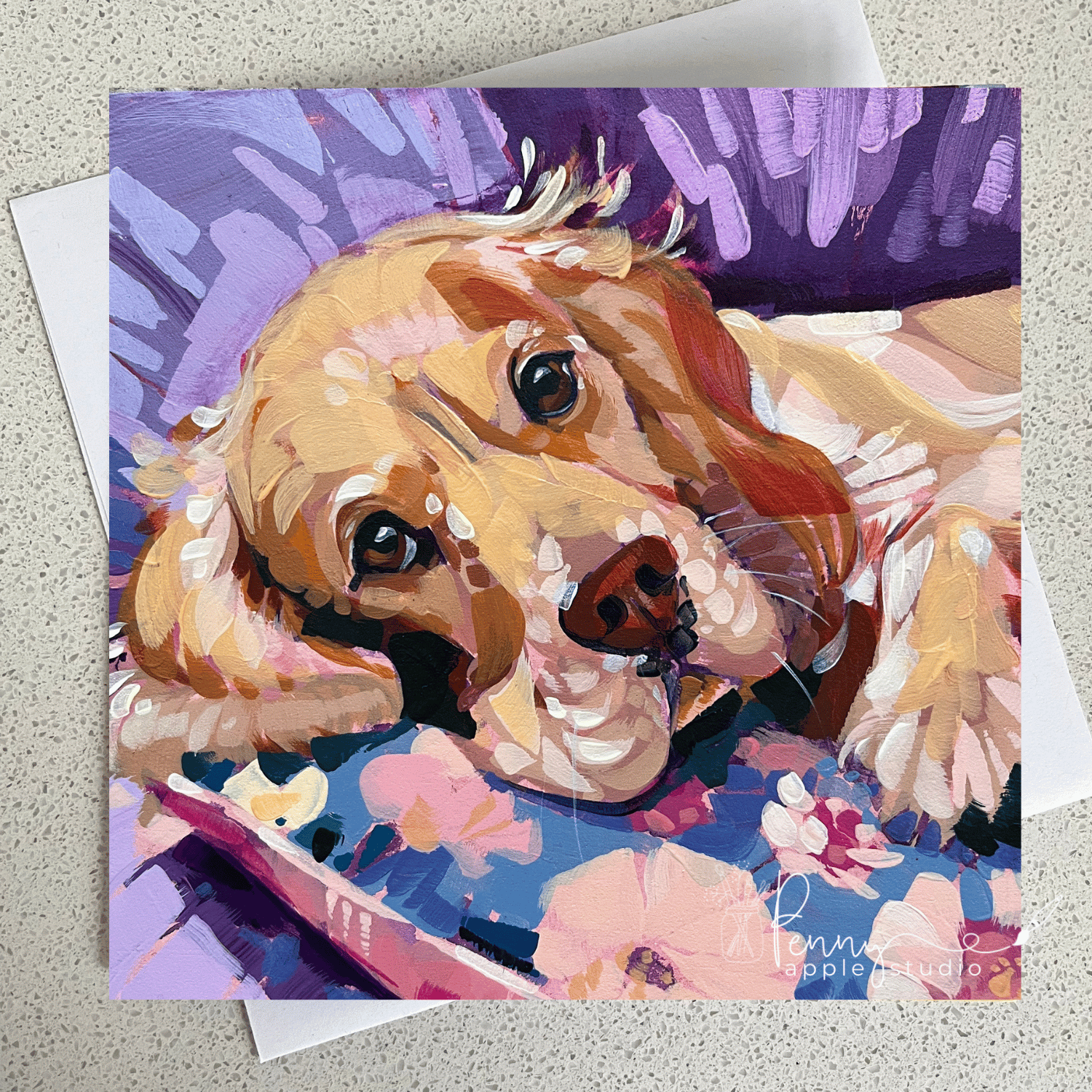 (7) Fluff & Florals Greeting Card Set - Bold Puppy Dog Art
